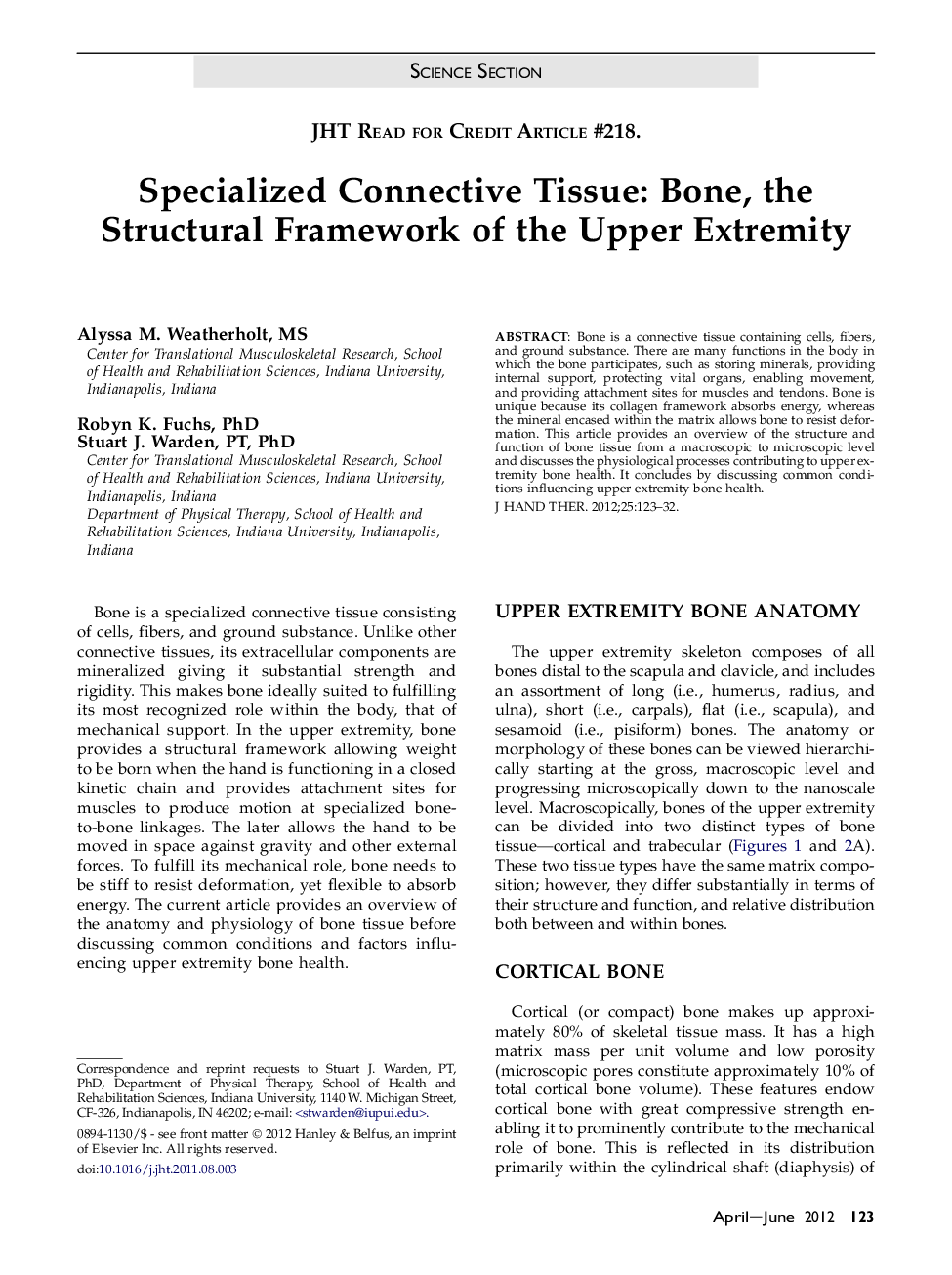 Specialized Connective Tissue: Bone, the Structural Framework of the Upper Extremity