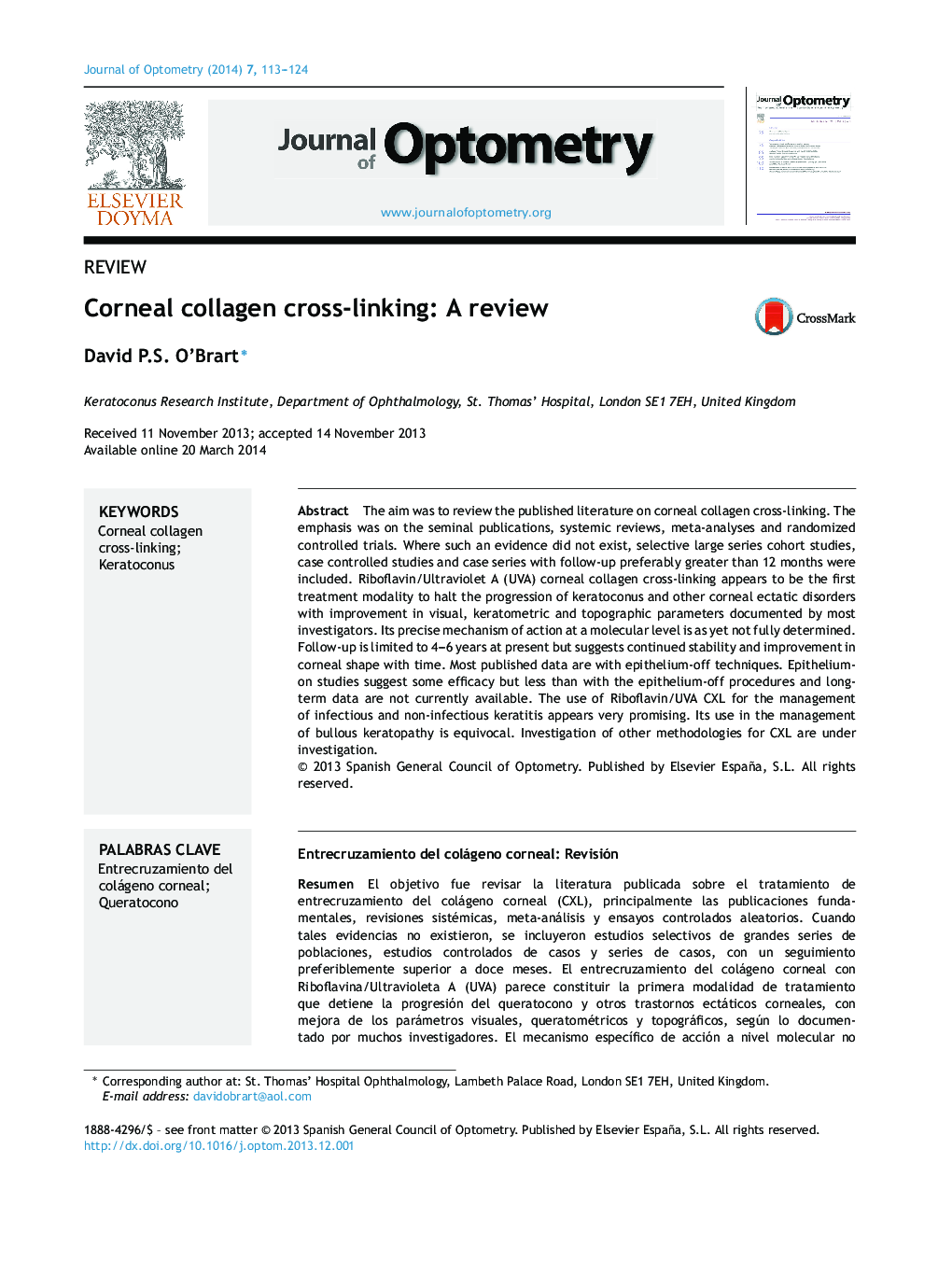 Corneal collagen cross-linking: A review