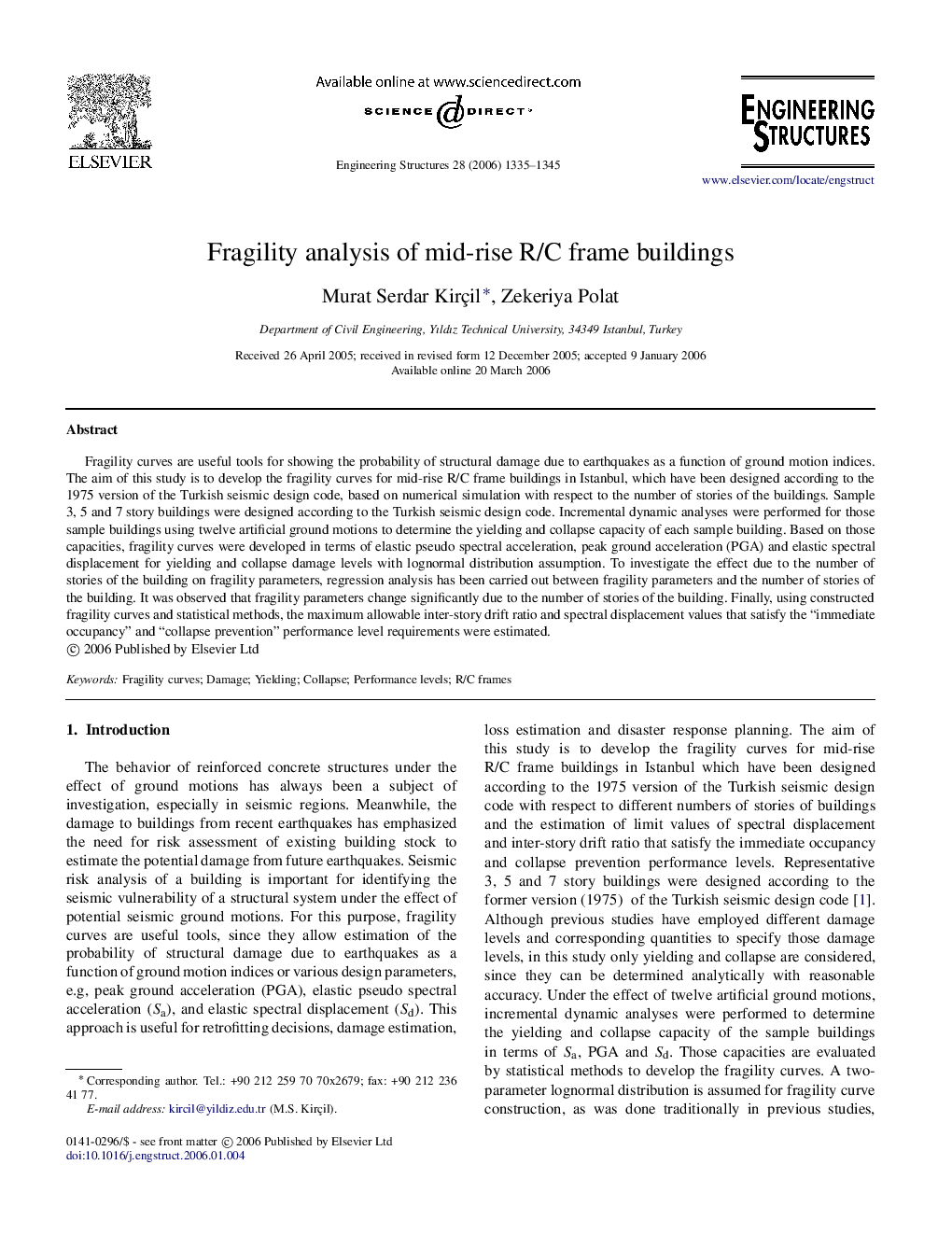 Fragility analysis of mid-rise R/C frame buildings