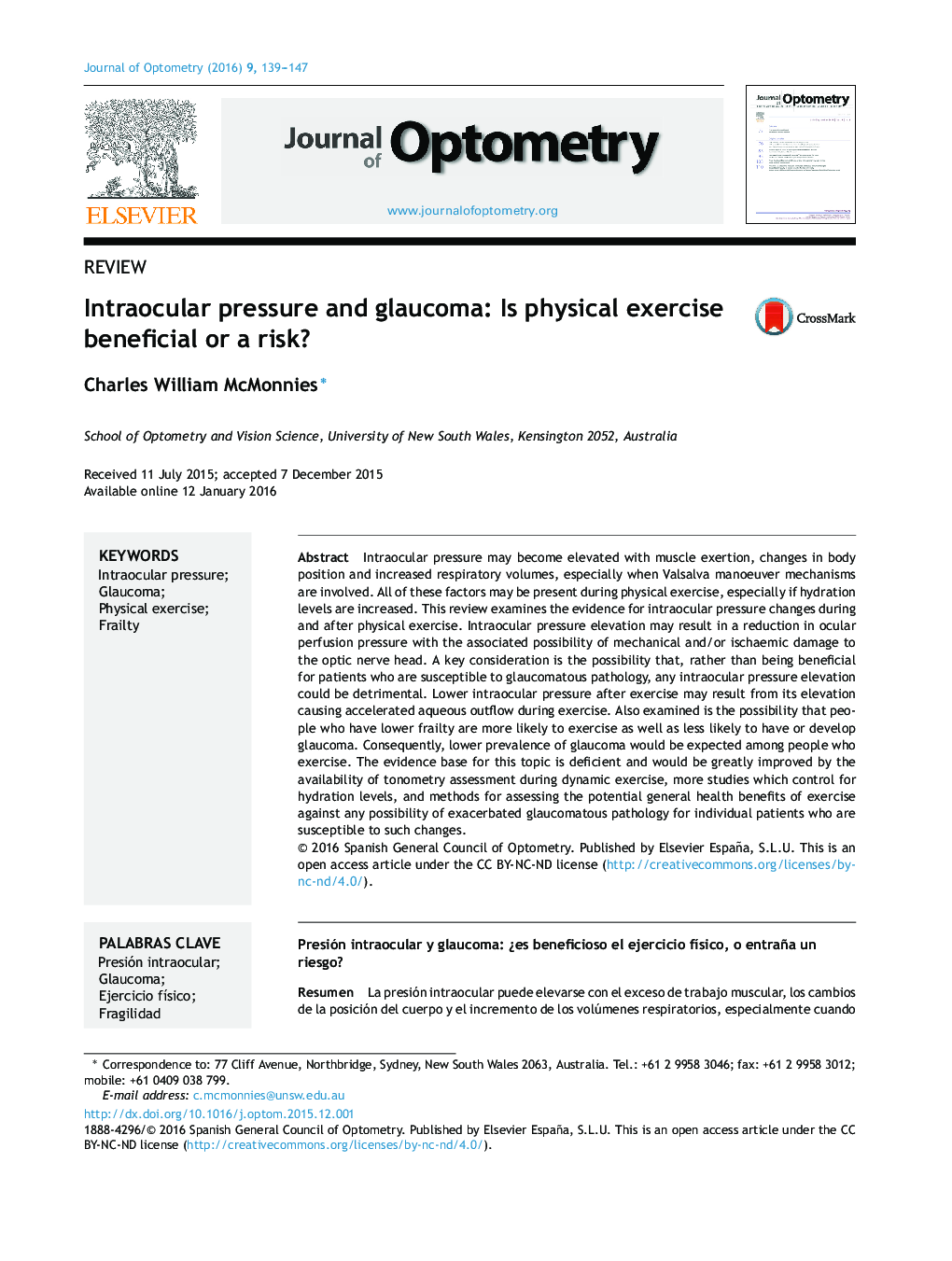 Intraocular pressure and glaucoma: Is physical exercise beneficial or a risk?