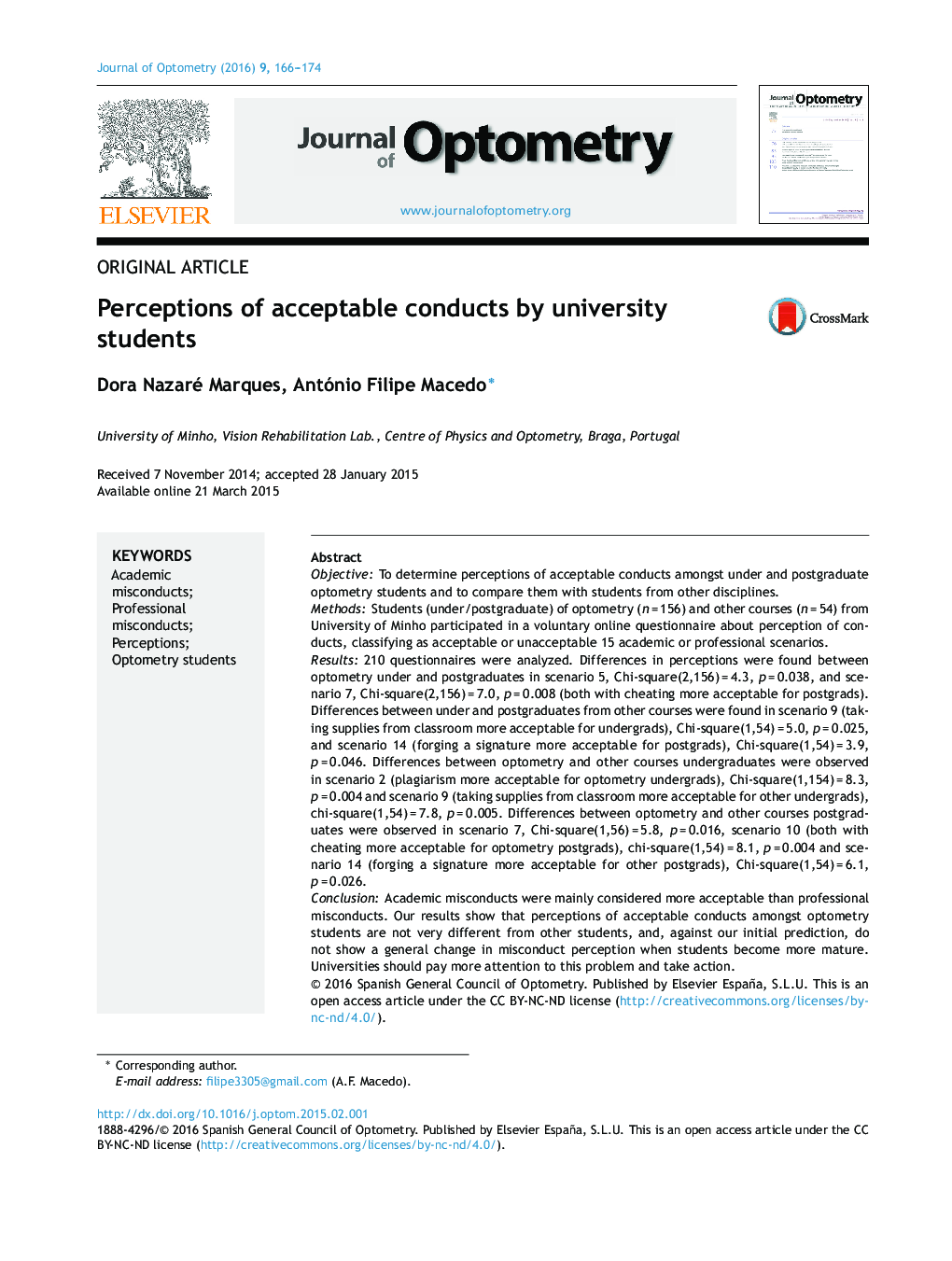 Perceptions of acceptable conducts by university students