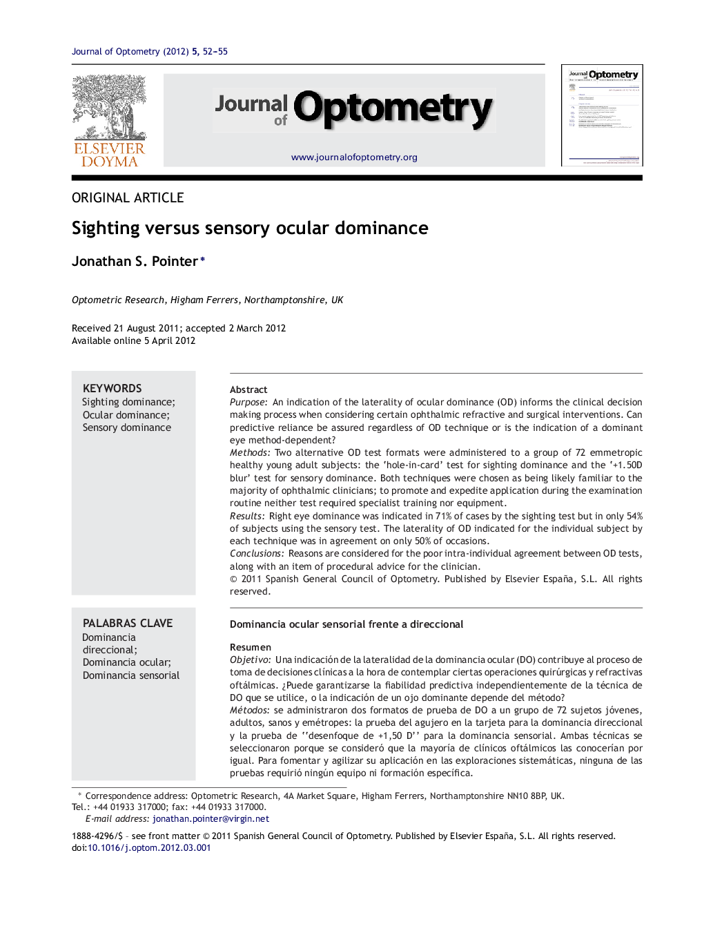 Sighting versus sensory ocular dominance