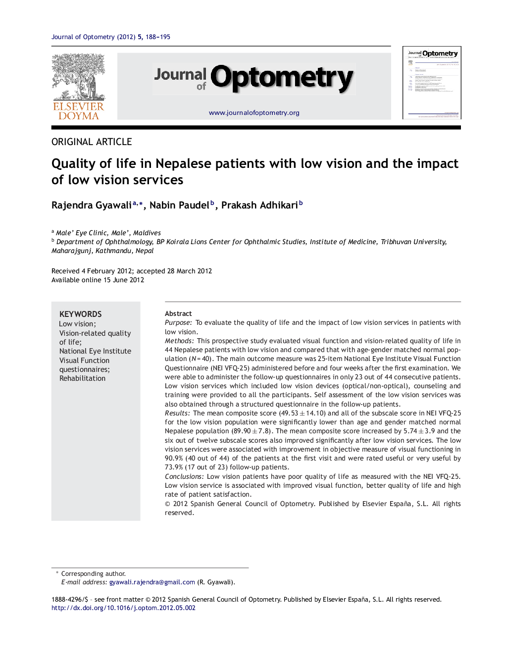 Quality of life in Nepalese patients with low vision and the impact of low vision services