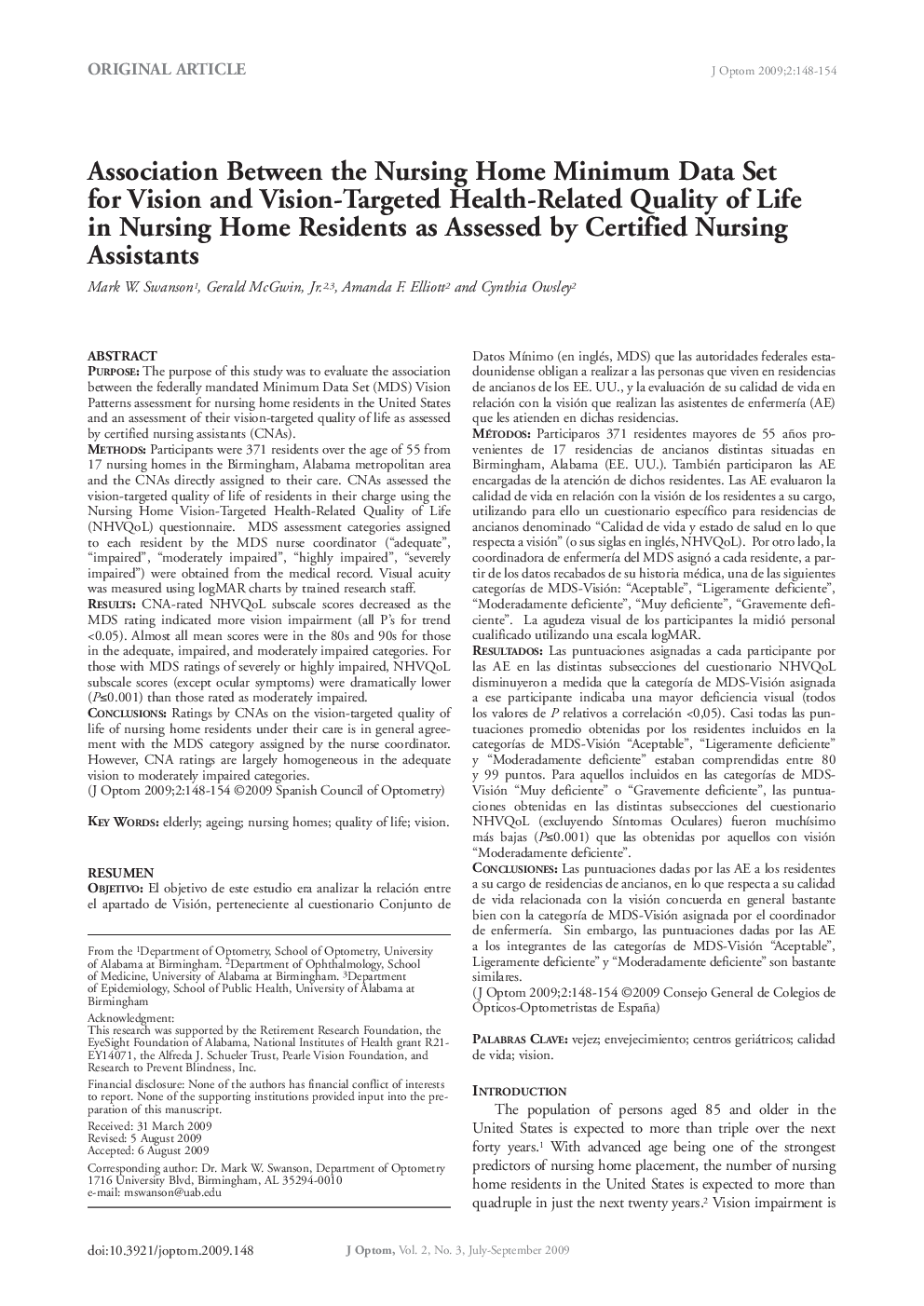 Association Between the Nursing Home Minimum Data Set for Vision and Vision-Targeted Health-Related Quality of Life in Nursing Home Residents as Assessed by Certified Nursing Assistants