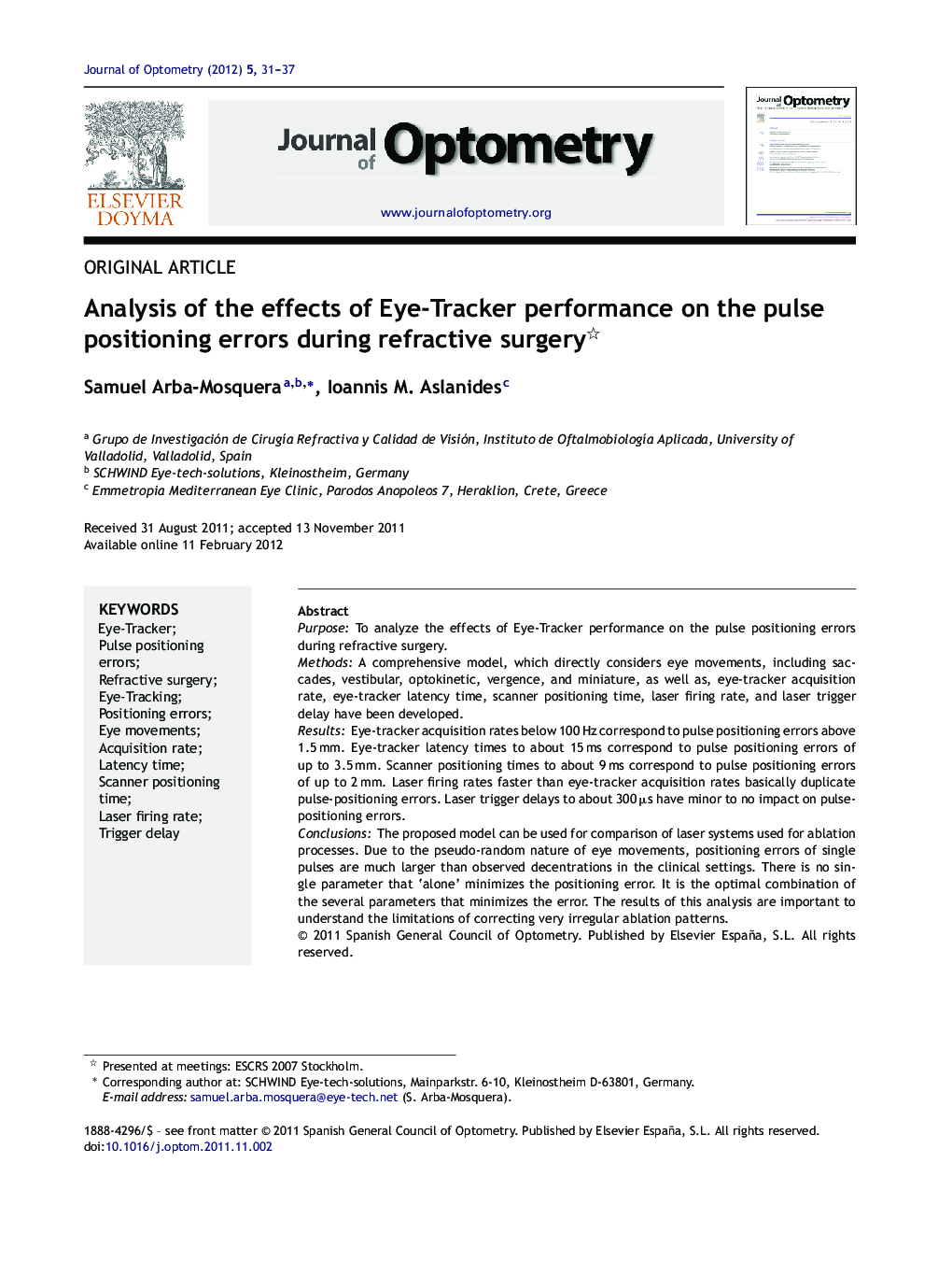 Analysis of the effects of Eye-Tracker performance on the pulse positioning errors during refractive surgery 