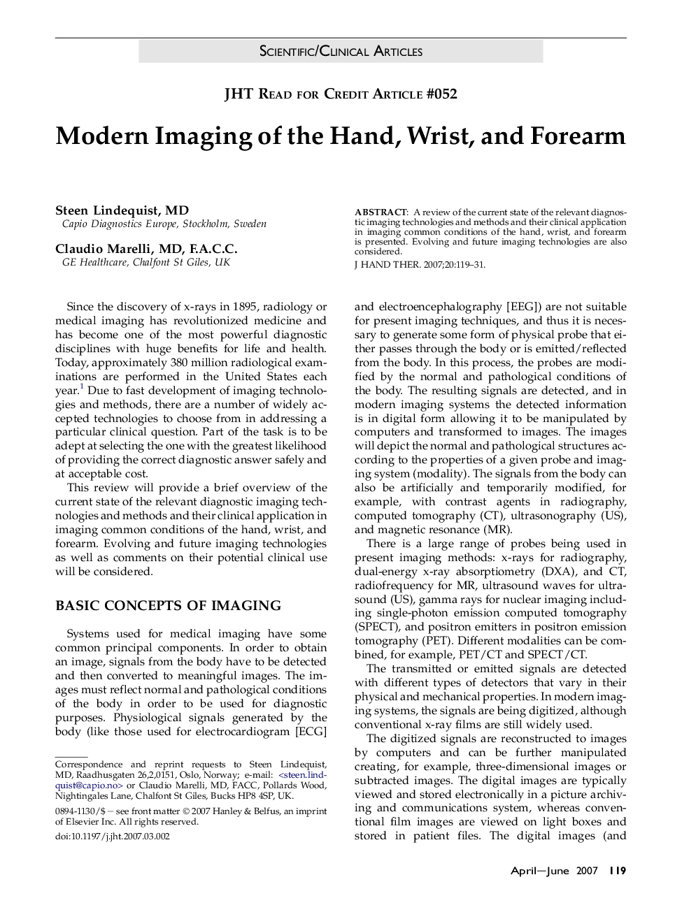 Modern Imaging of the Hand, Wrist, and Forearm