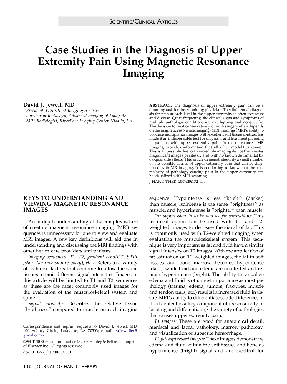 Case Studies in the Diagnosis of Upper Extremity Pain Using Magnetic Resonance Imaging