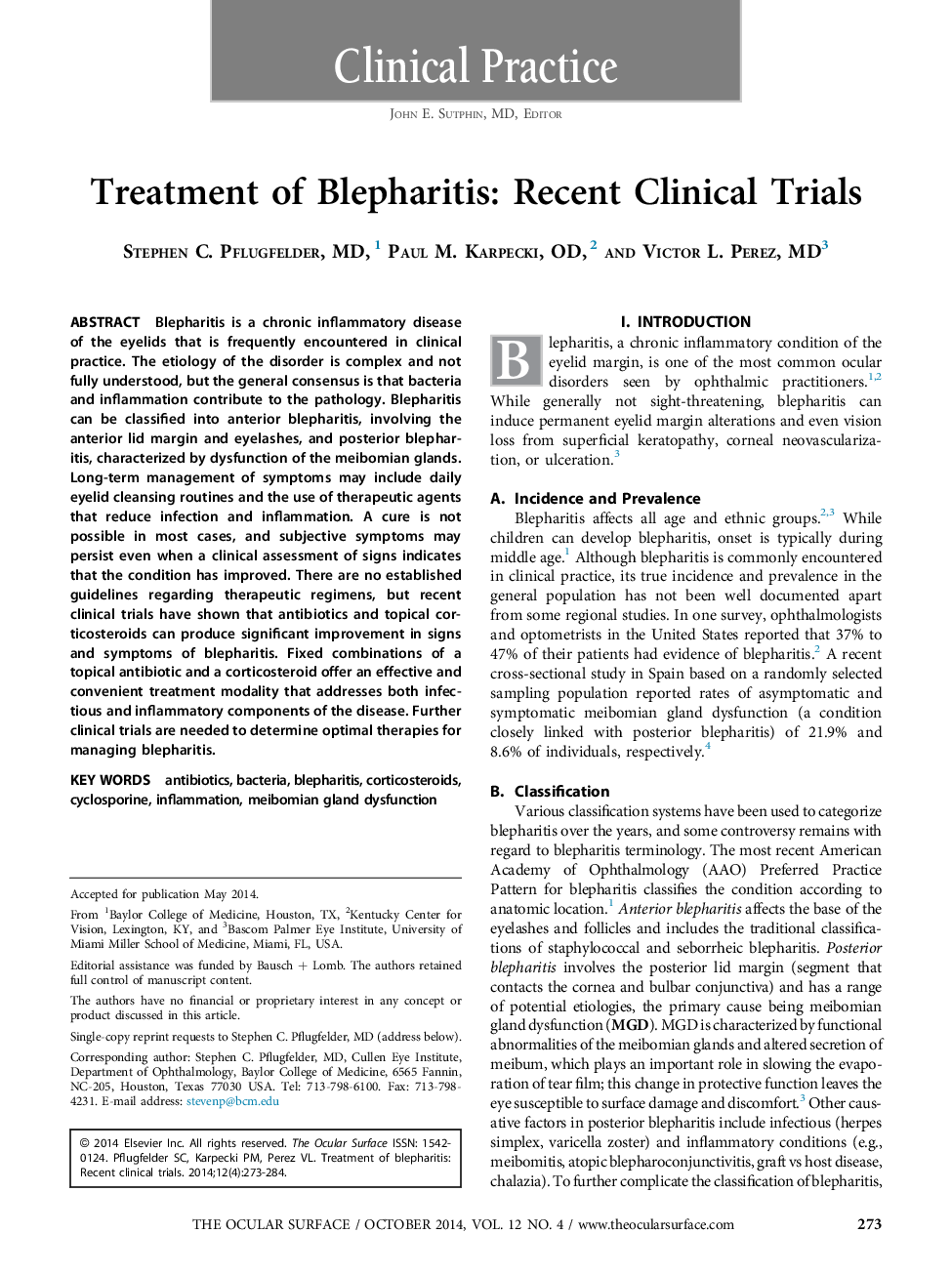 Treatment of Blepharitis: Recent Clinical Trials 