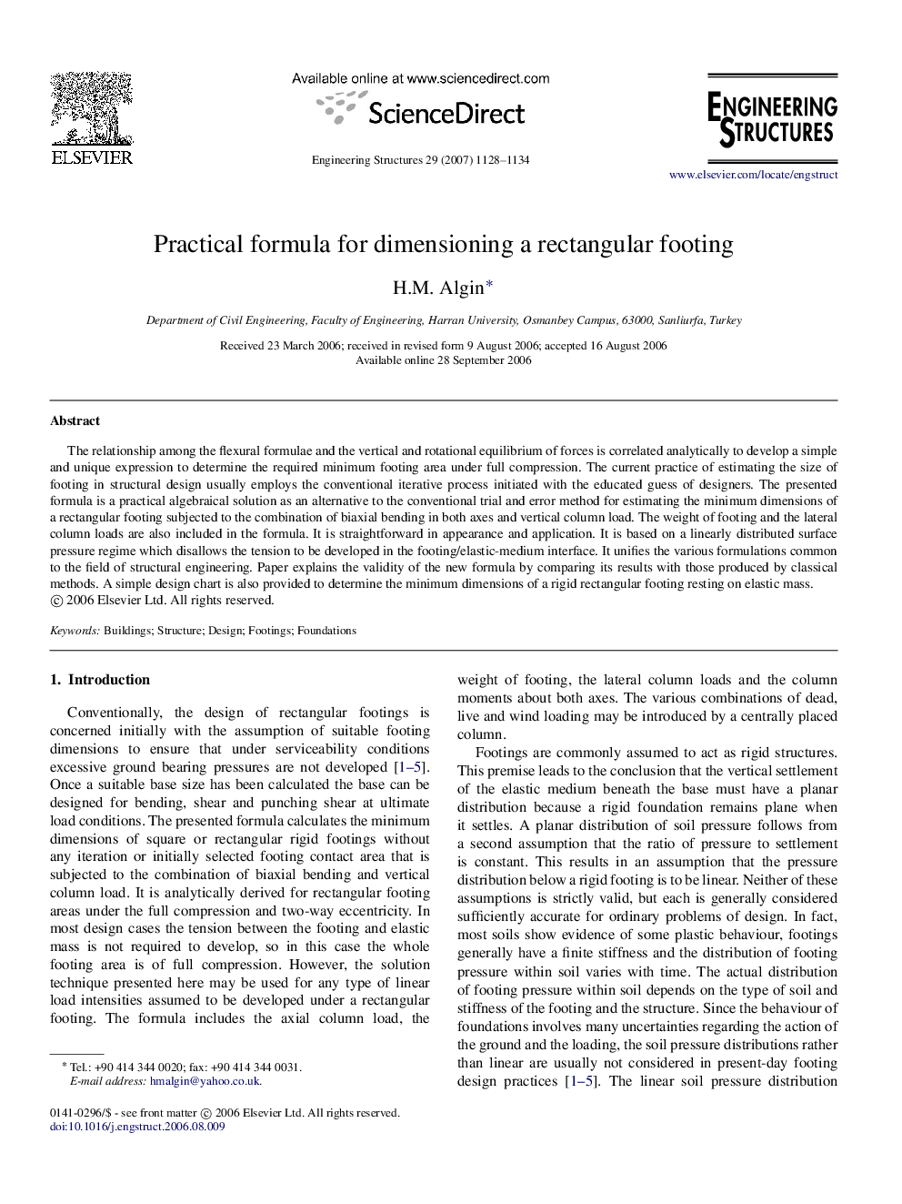 Practical formula for dimensioning a rectangular footing