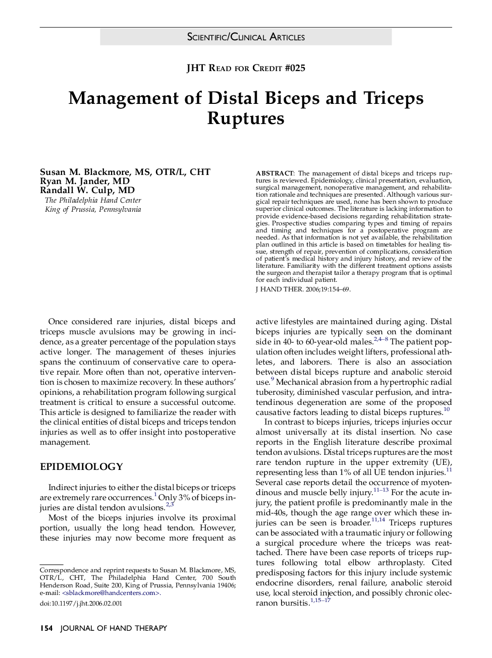 Management of Distal Biceps and Triceps Ruptures