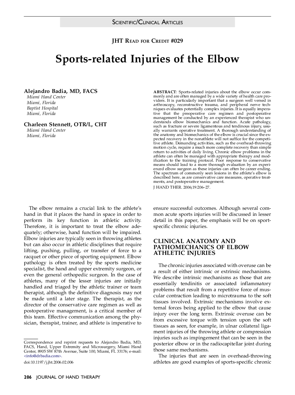 Sports-related Injuries of the Elbow