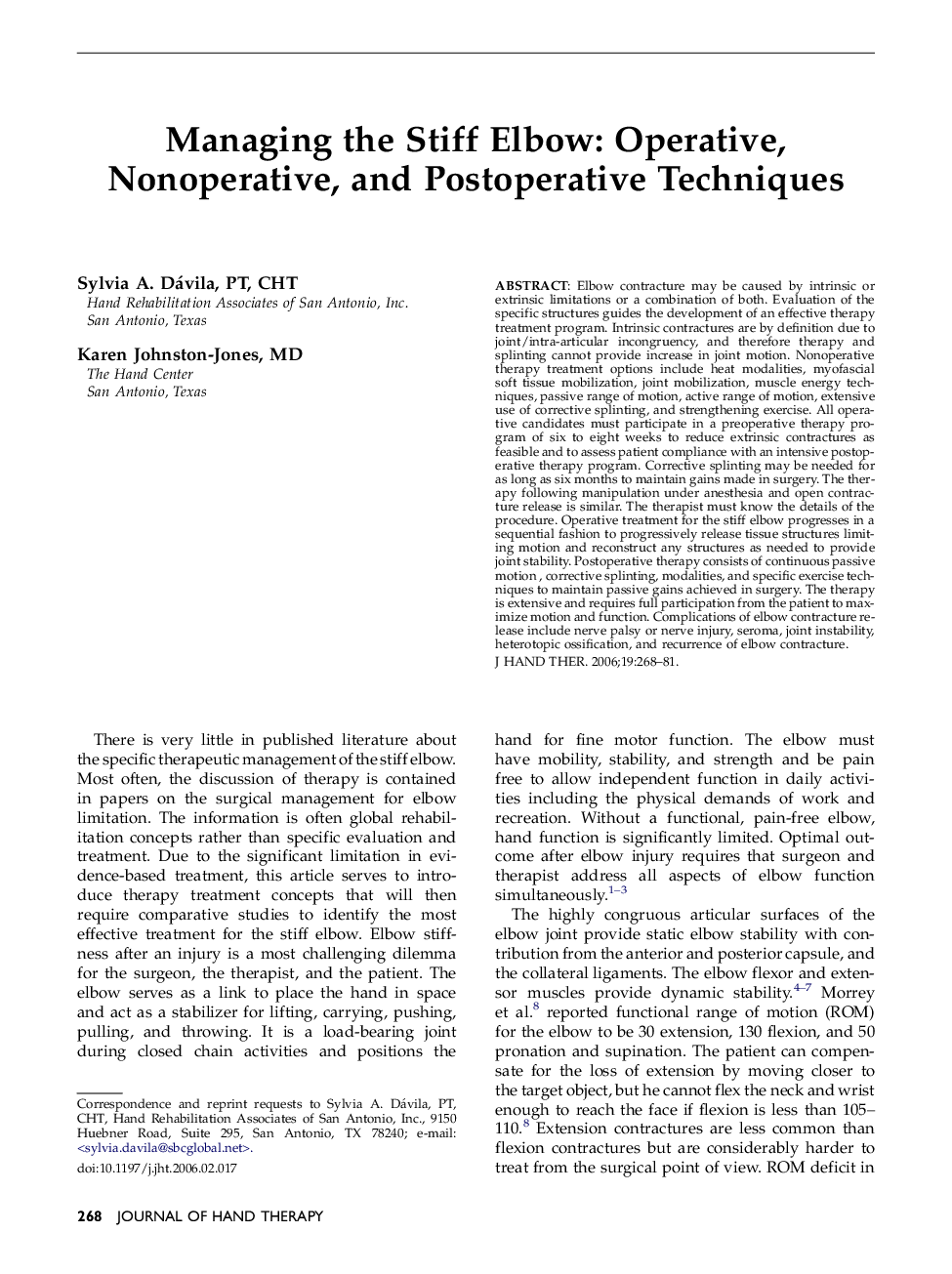 Managing the Stiff Elbow: Operative, Nonoperative, and Postoperative Techniques