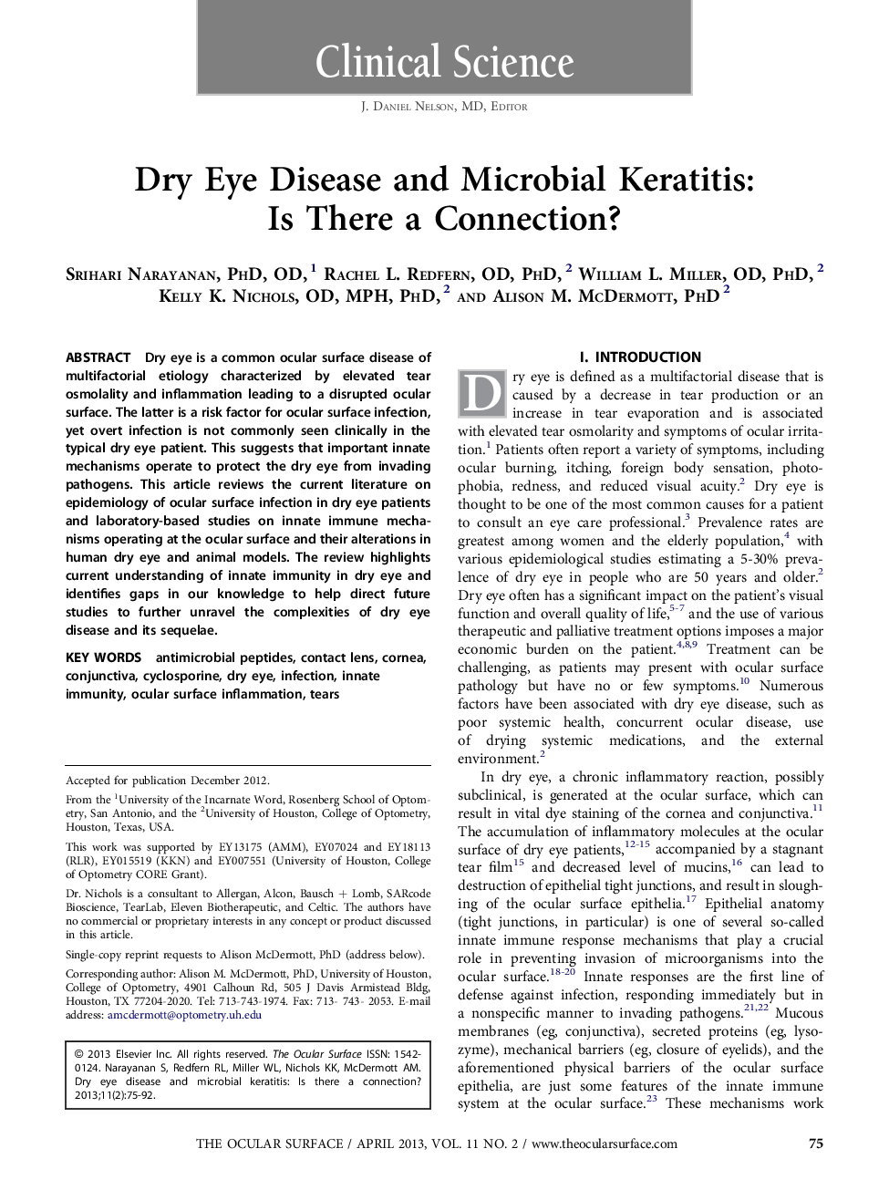 Dry Eye Disease and Microbial Keratitis: Is There a Connection? 