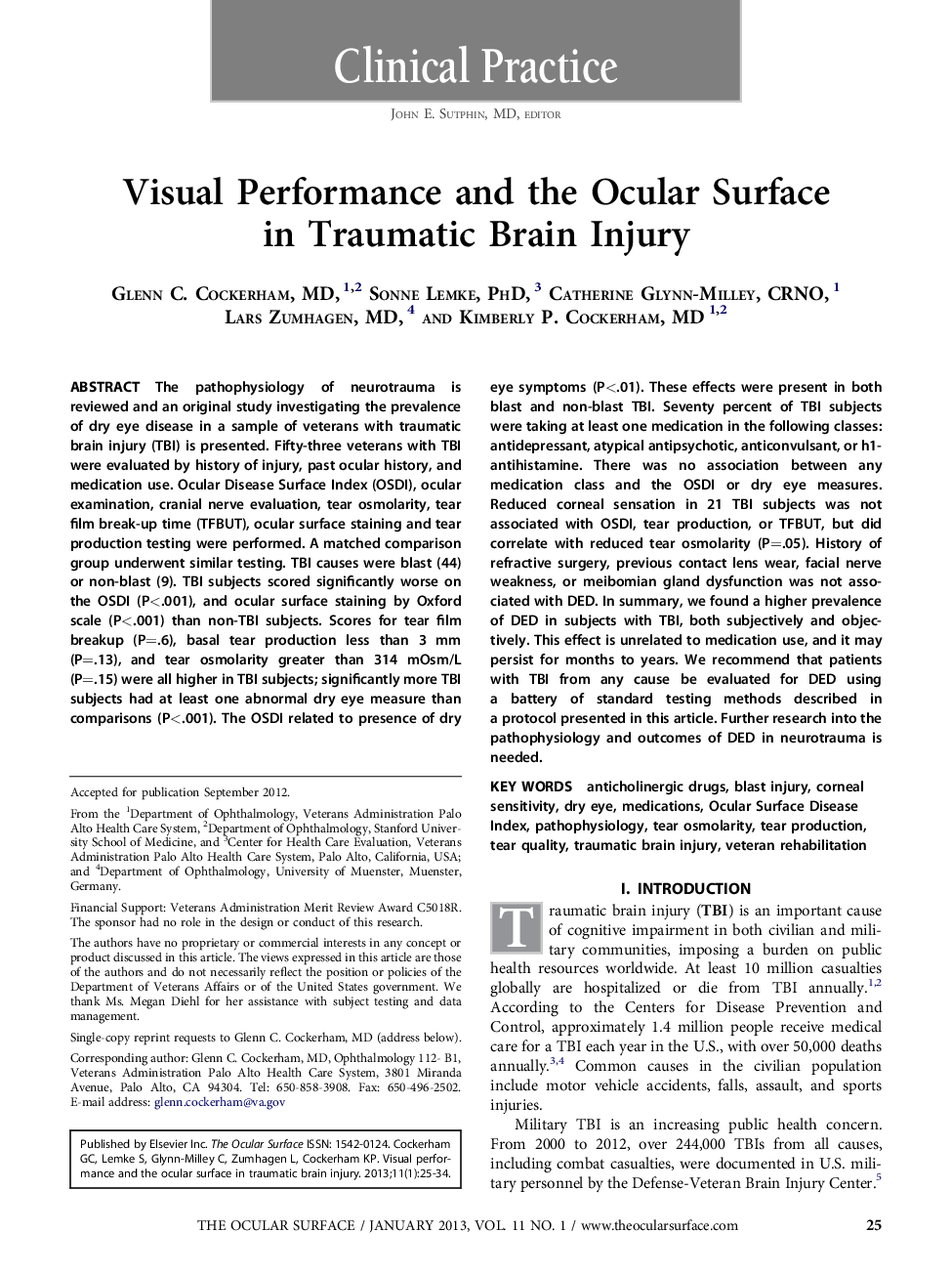 Visual Performance and the Ocular Surface in Traumatic Brain Injury 