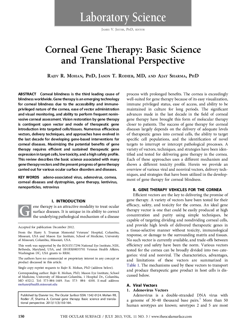 Corneal Gene Therapy: Basic Science and Translational Perspective 