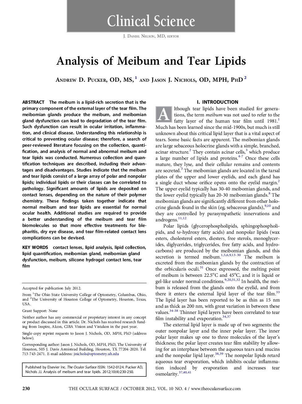 Analysis of Meibum and Tear Lipids 