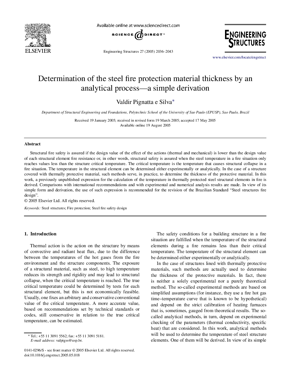 Determination of the steel fire protection material thickness by an analytical process—a simple derivation