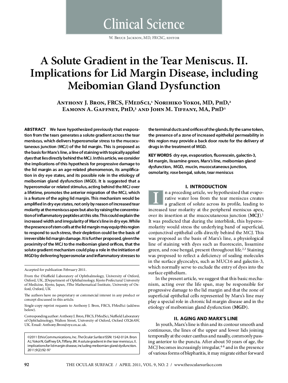 A Solute Gradient in the Tear Meniscus. II. Implications for Lid Margin Disease, including Meibomian Gland Dysfunction 
