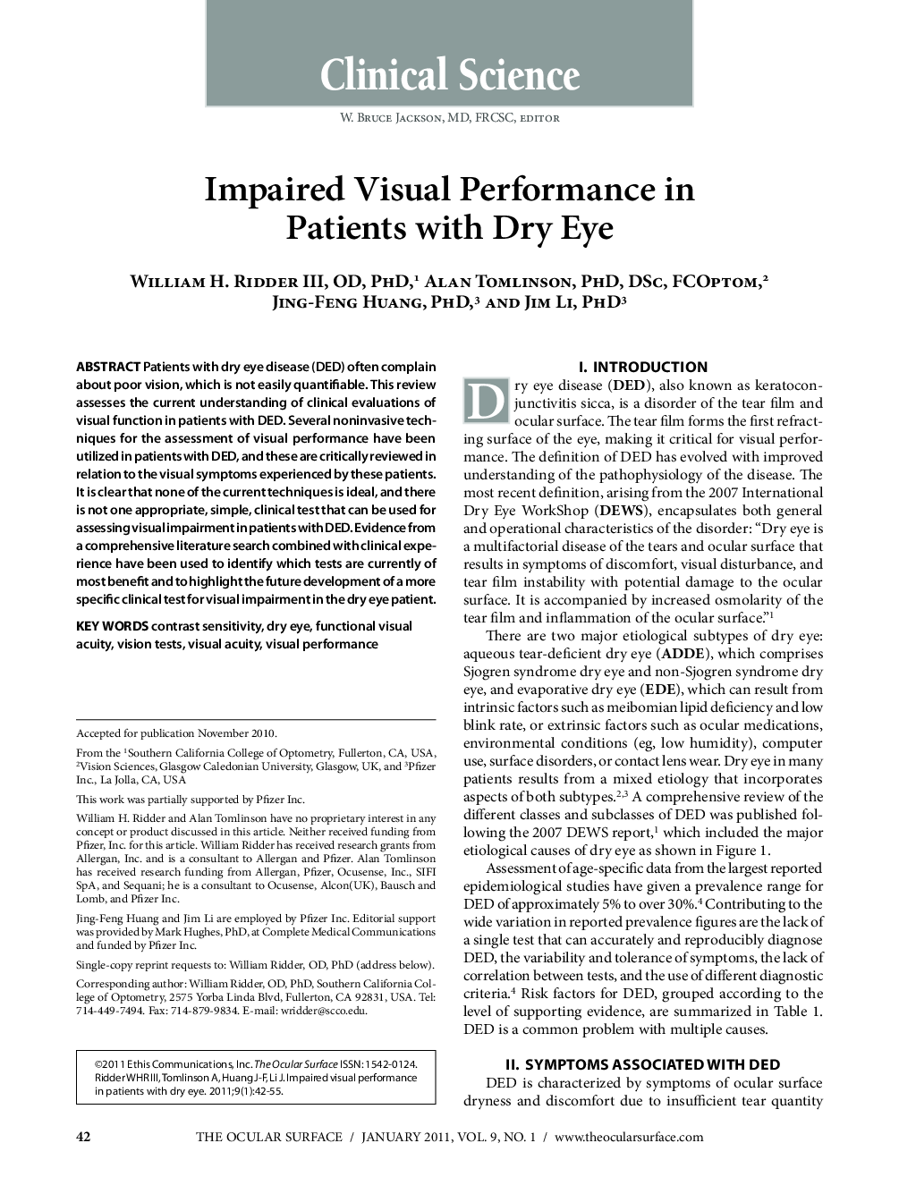 Impaired Visual Performance in Patients with Dry Eye 