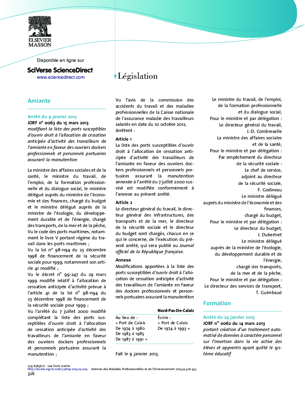 عکس صفحه اول مقاله: Législation Législation