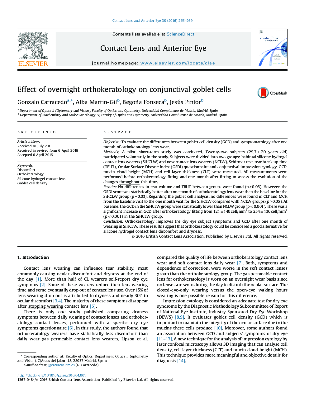 Effect of overnight orthokeratology on conjunctival goblet cells