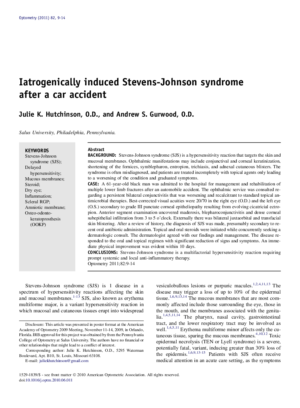 Iatrogenically induced Stevens-Johnson syndrome after a car accident 