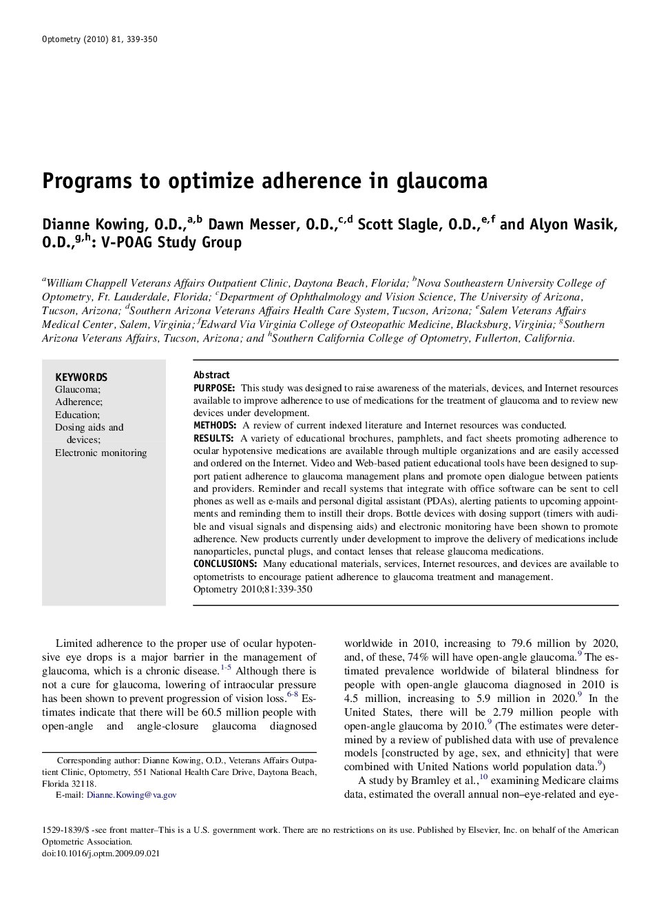 Programs to optimize adherence in glaucoma