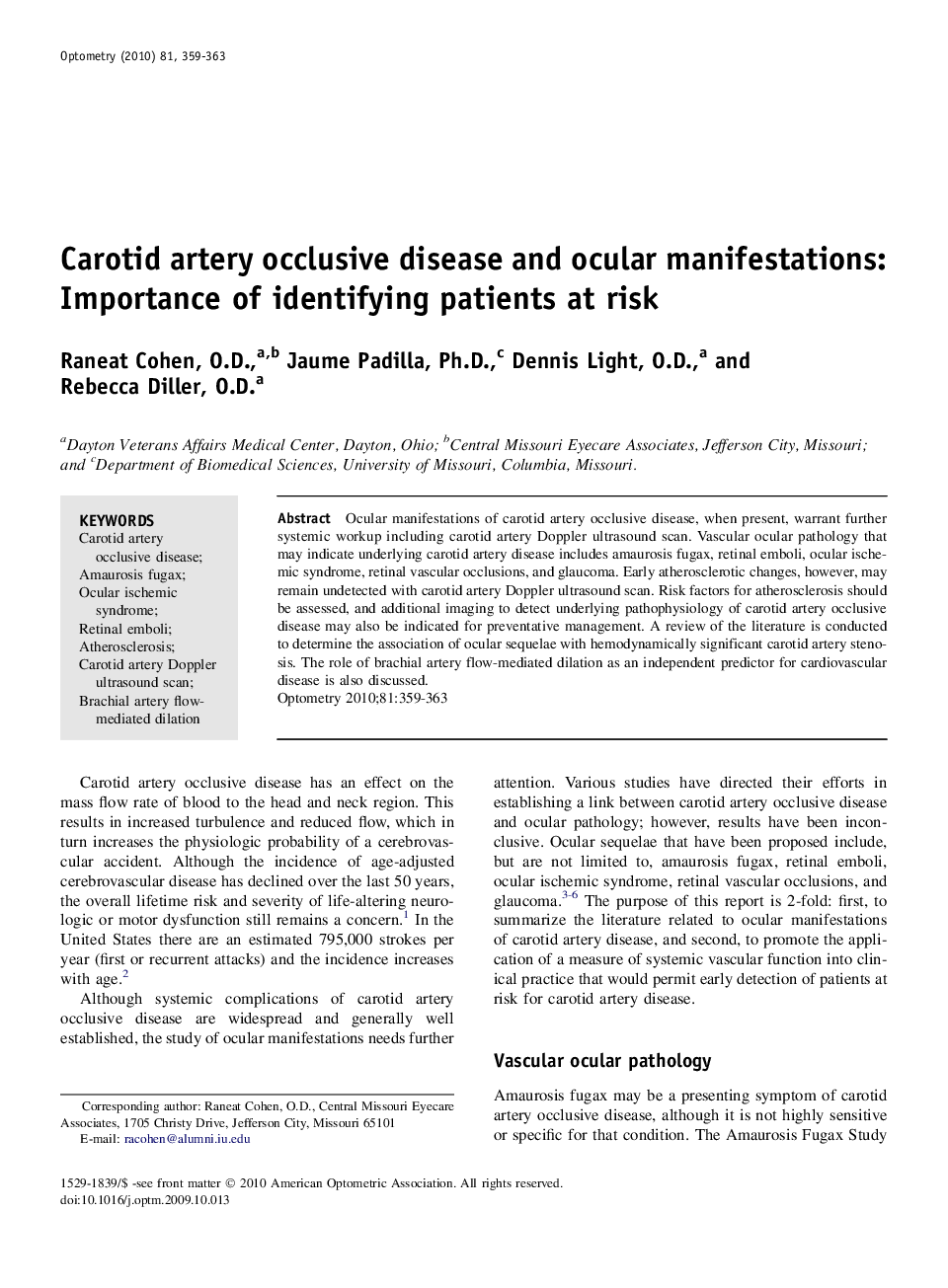 Carotid artery occlusive disease and ocular manifestations: Importance of identifying patients at risk