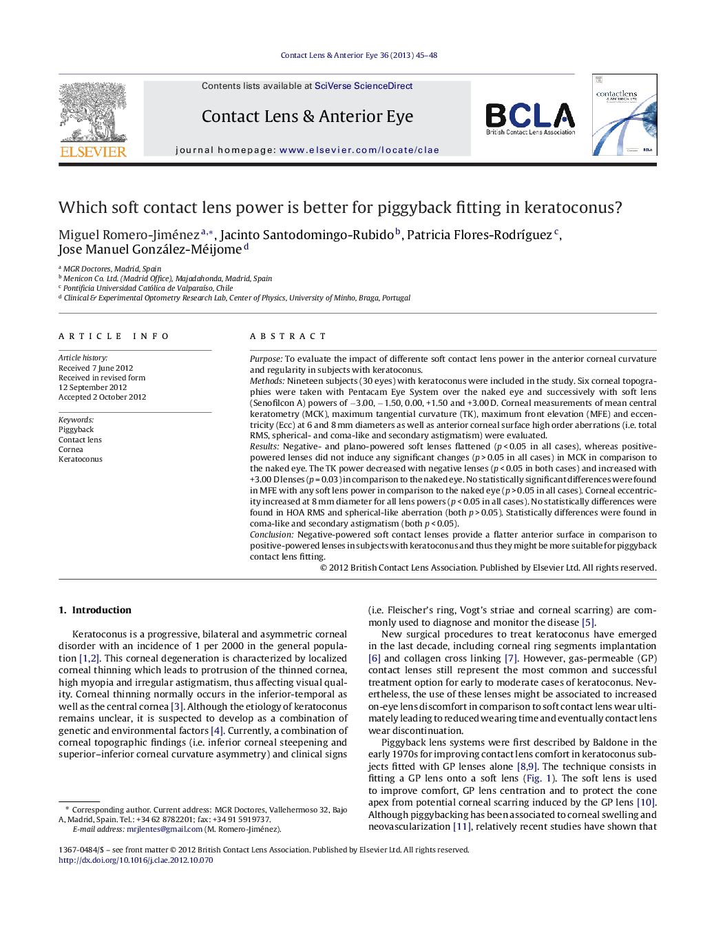 عکس صفحه اول مقاله: Which soft contact lens power is better for piggyback fitting in keratoconus? Which soft contact lens power is better for piggyback fitting in keratoconus?