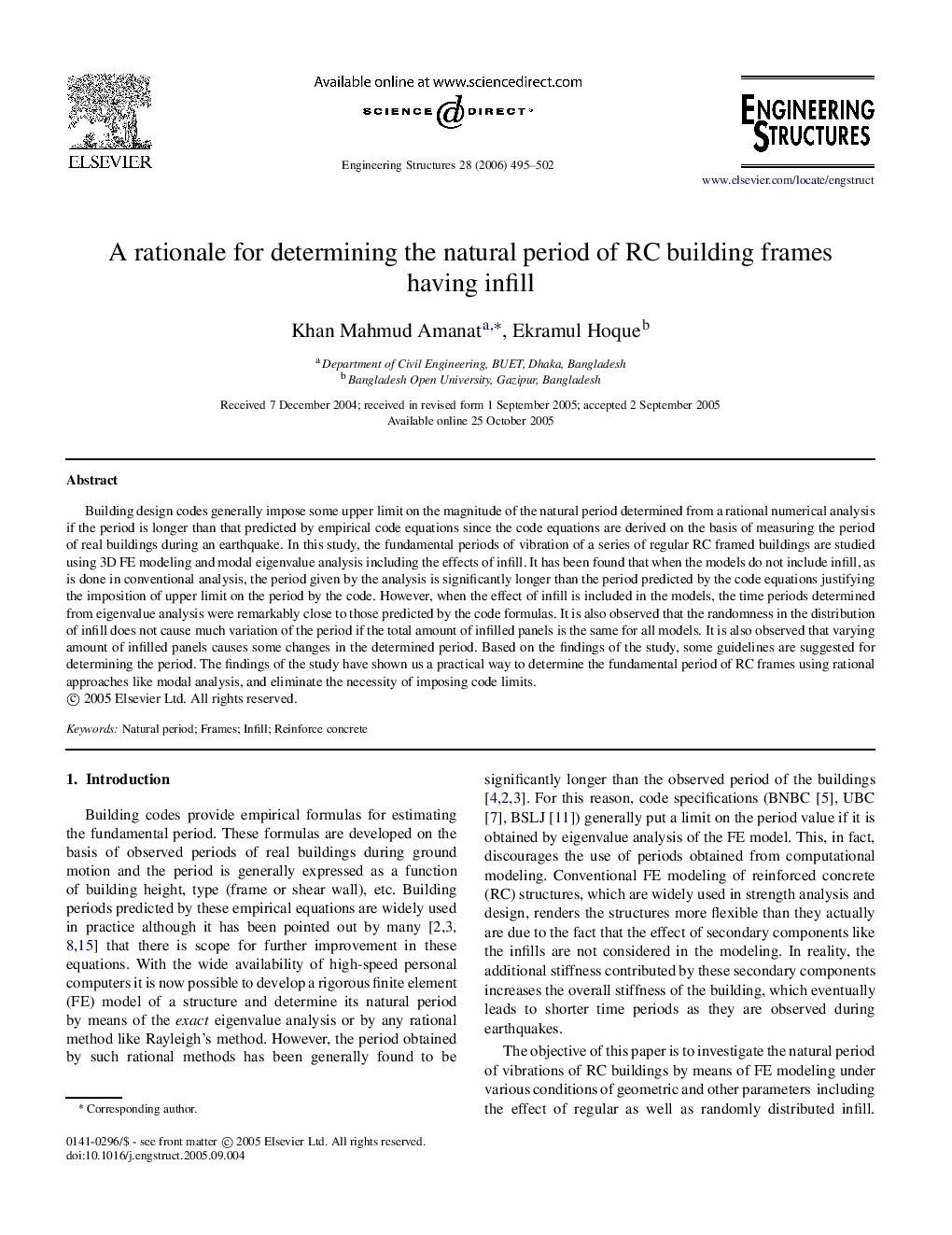 A rationale for determining the natural period of RC building frames having infill