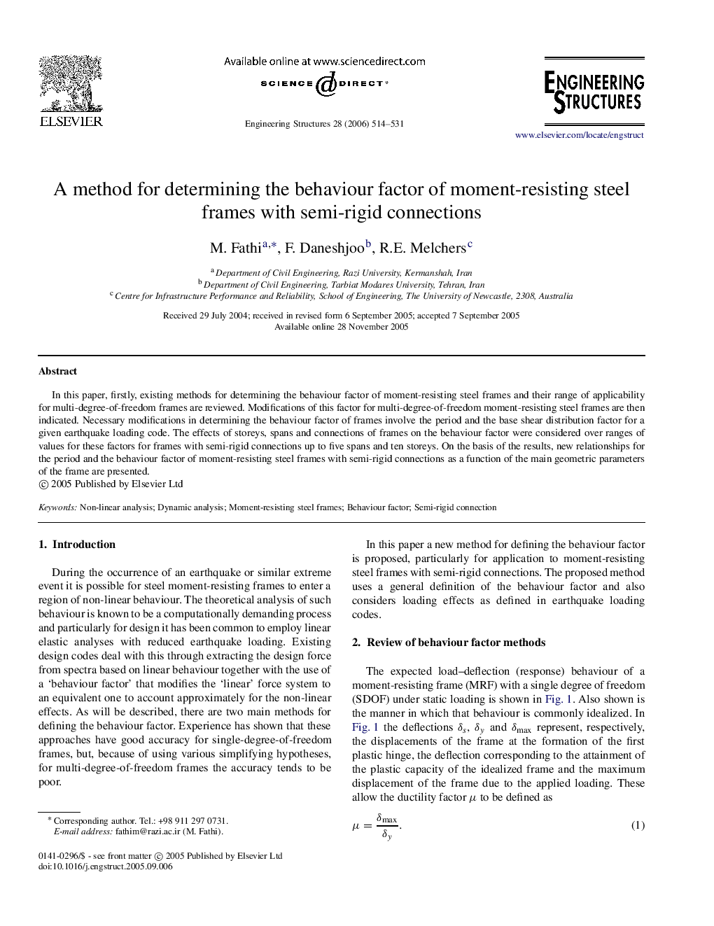 A method for determining the behaviour factor of moment-resisting steel frames with semi-rigid connections