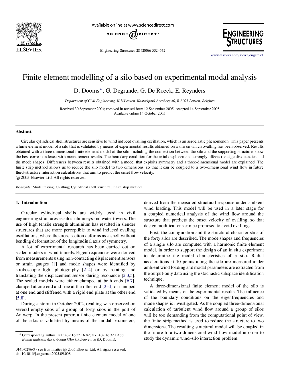 Finite element modelling of a silo based on experimental modal analysis