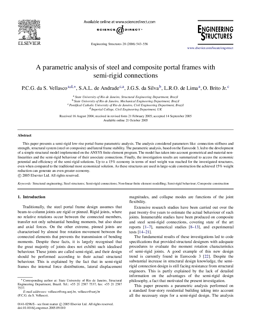 A parametric analysis of steel and composite portal frames with semi-rigid connections