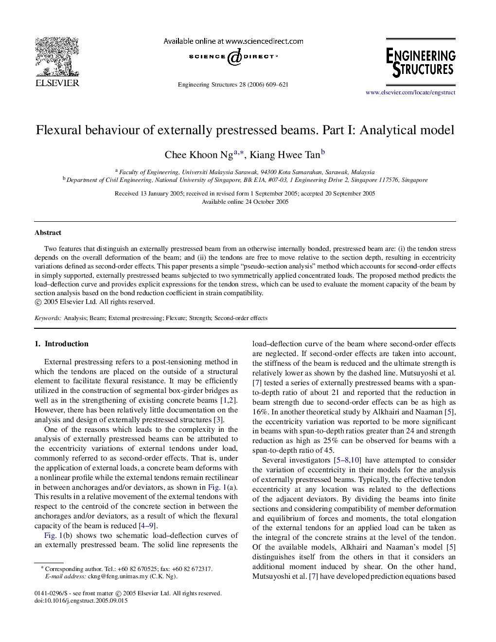 Flexural behaviour of externally prestressed beams. Part I: Analytical model
