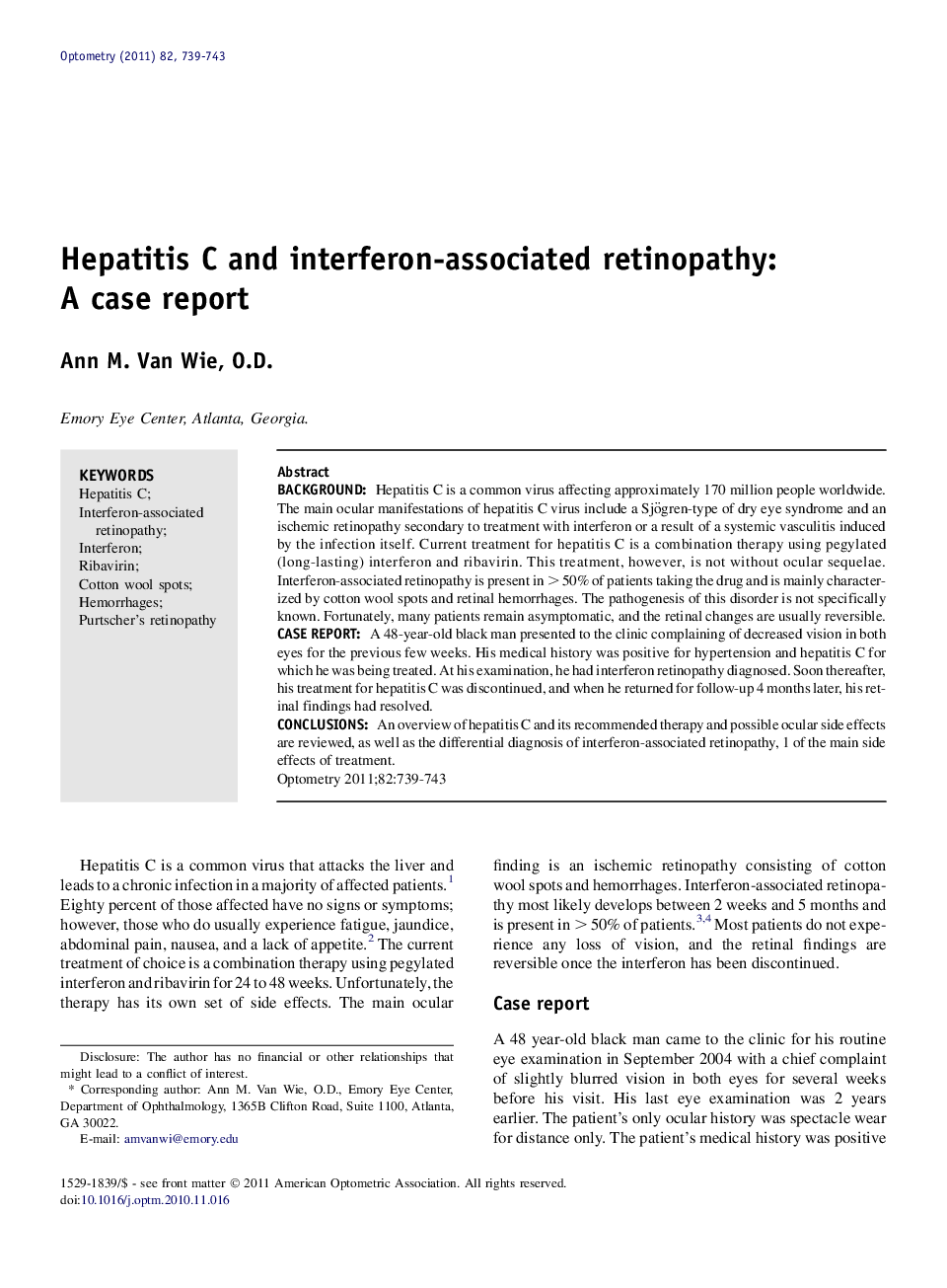 Hepatitis C and interferon-associated retinopathy: A case report 