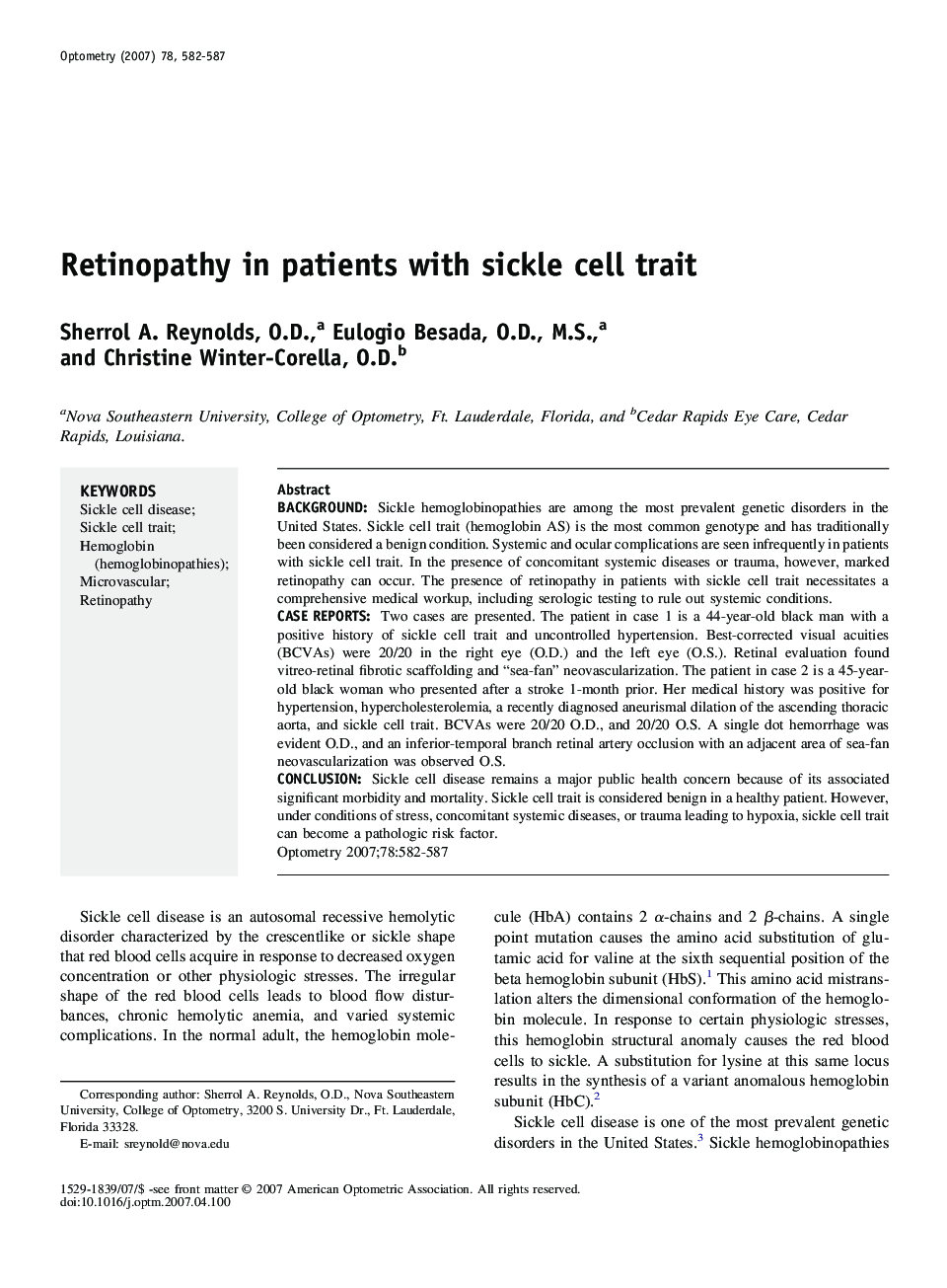 Retinopathy in patients with sickle cell trait