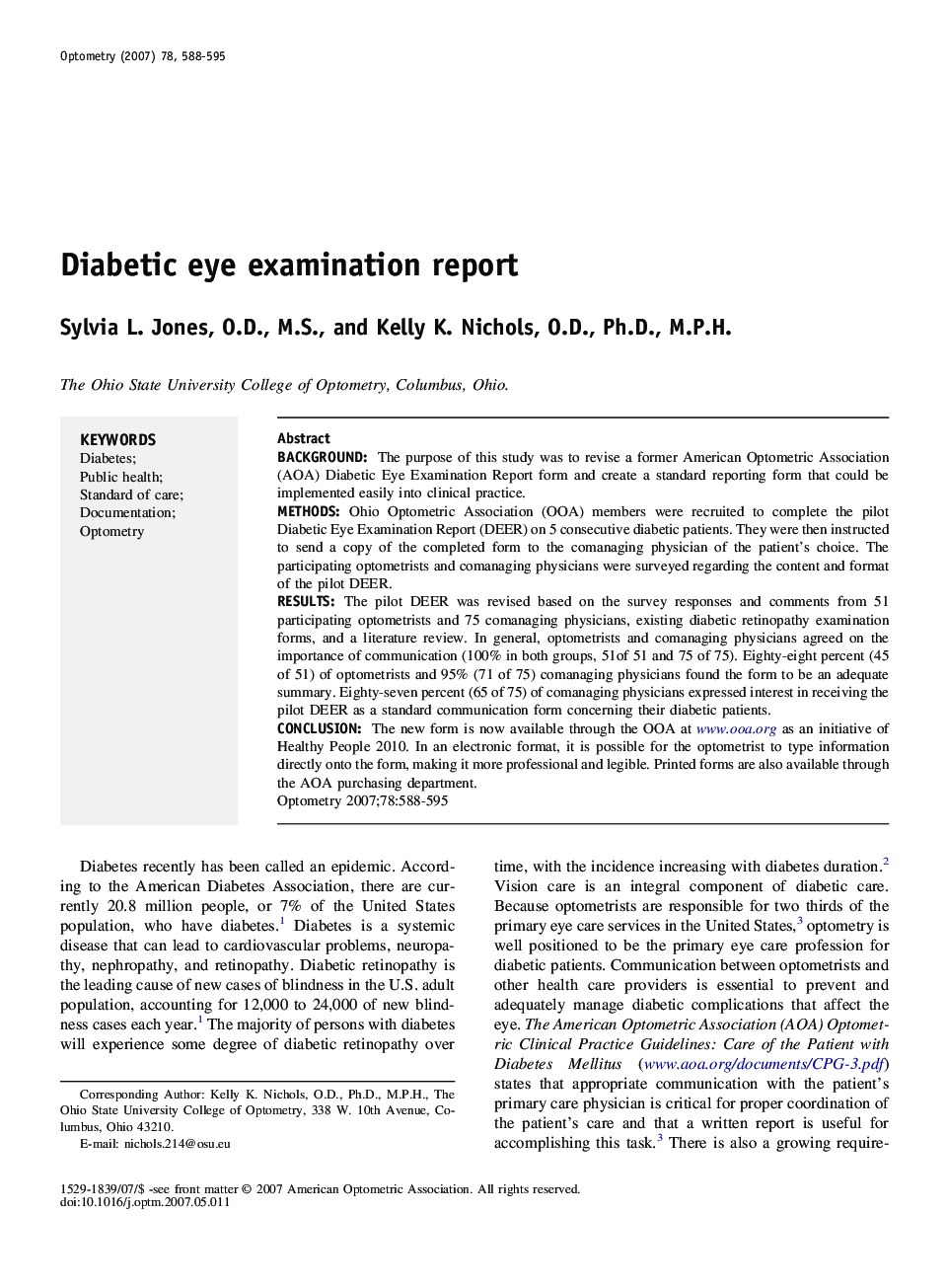 Diabetic eye examination report