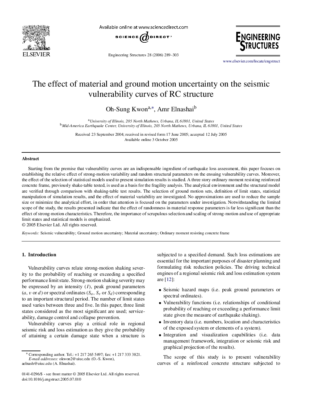 The effect of material and ground motion uncertainty on the seismic vulnerability curves of RC structure