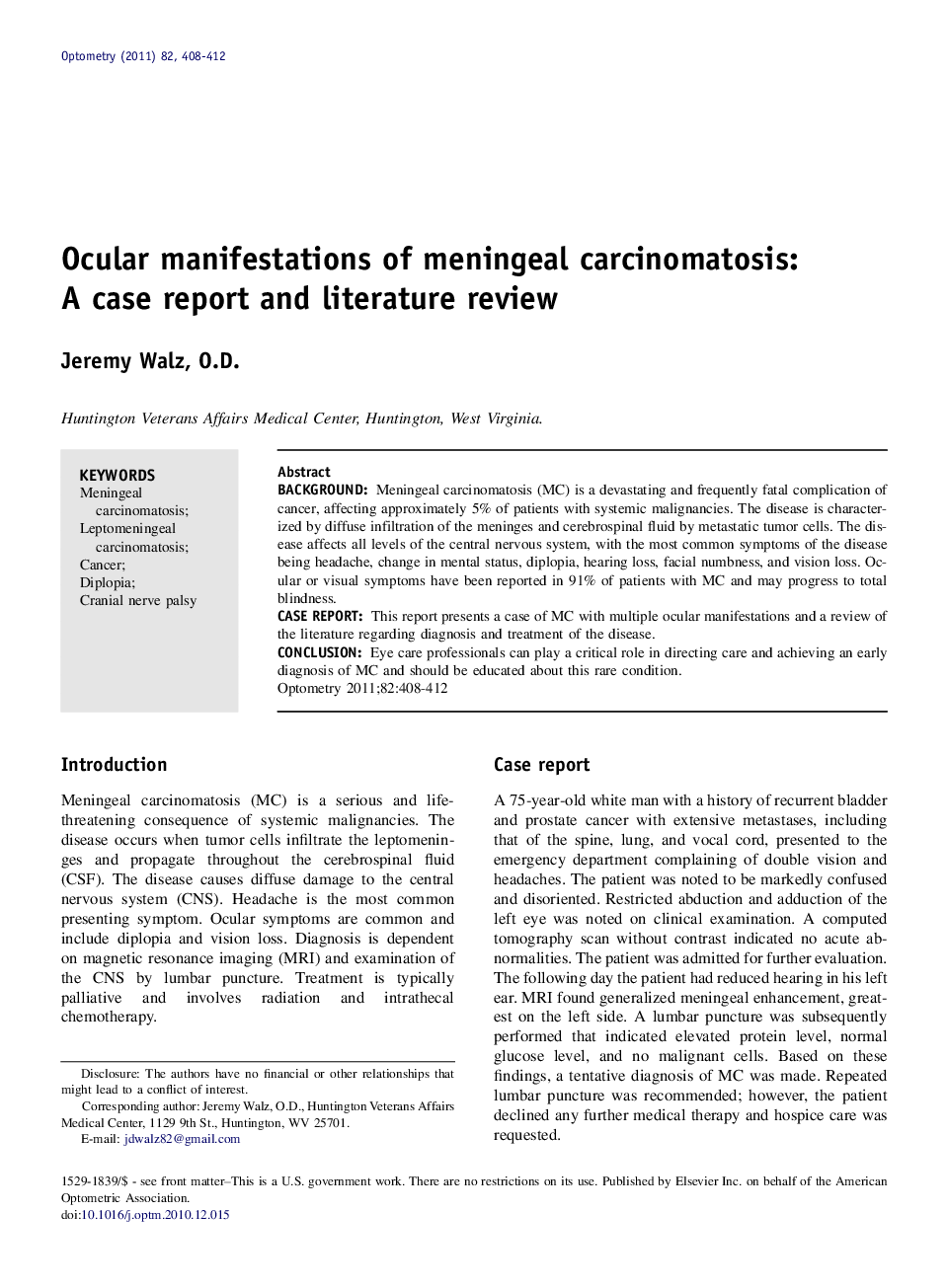 Ocular manifestations of meningeal carcinomatosis: A case report and literature review 