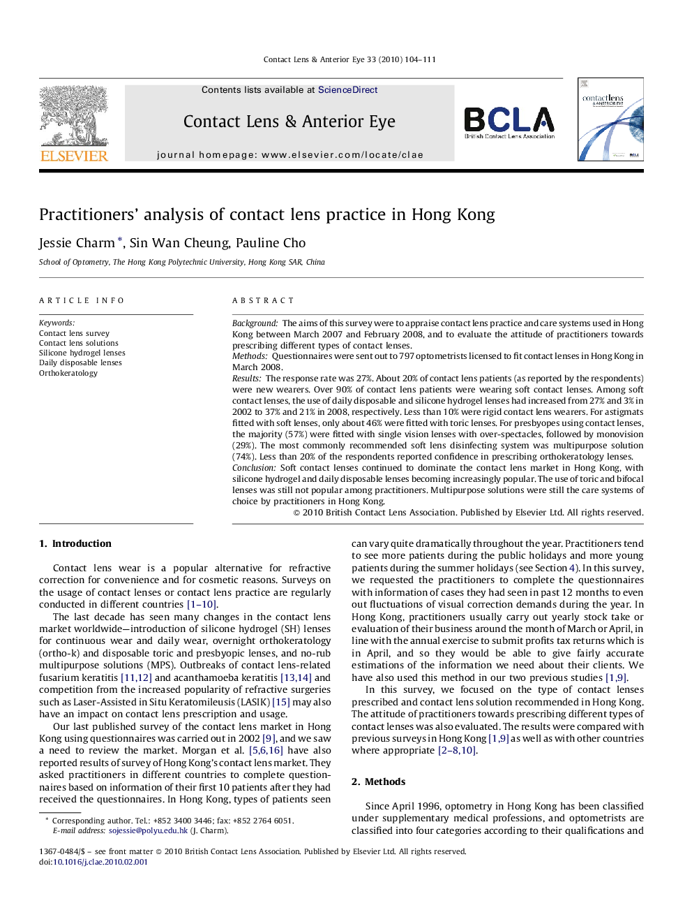 Practitioners’ analysis of contact lens practice in Hong Kong