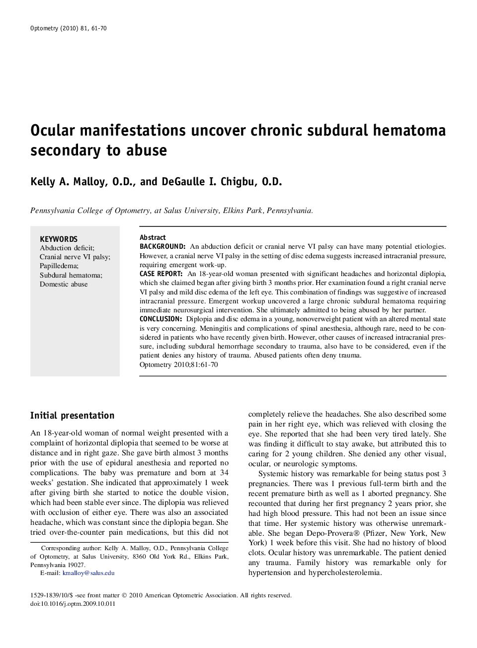 Ocular manifestations uncover chronic subdural hematoma secondary to abuse