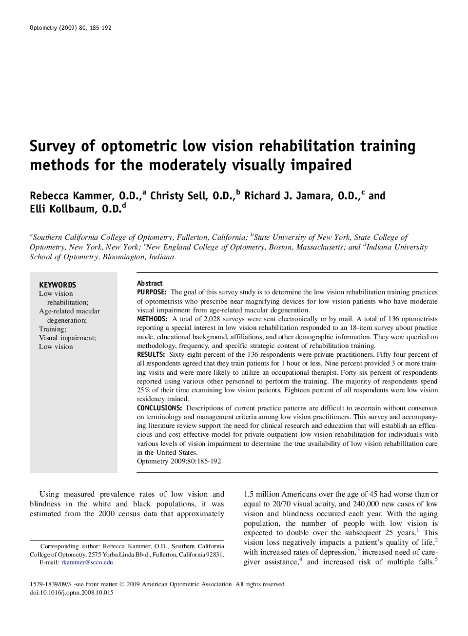 Survey of optometric low vision rehabilitation training methods for the moderately visually impaired