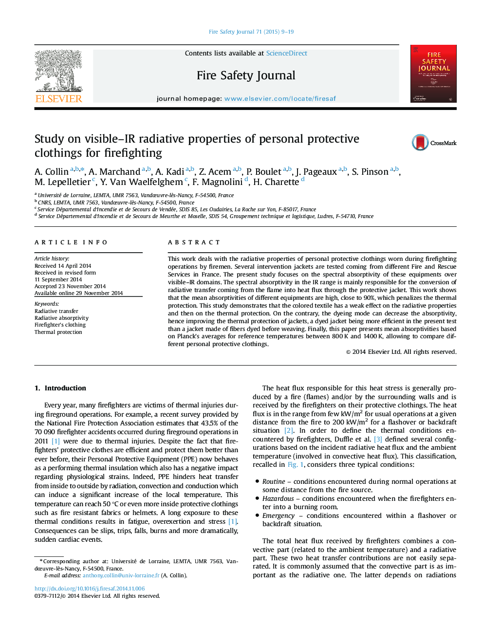 Study on visible–IR radiative properties of personal protective clothings for firefighting