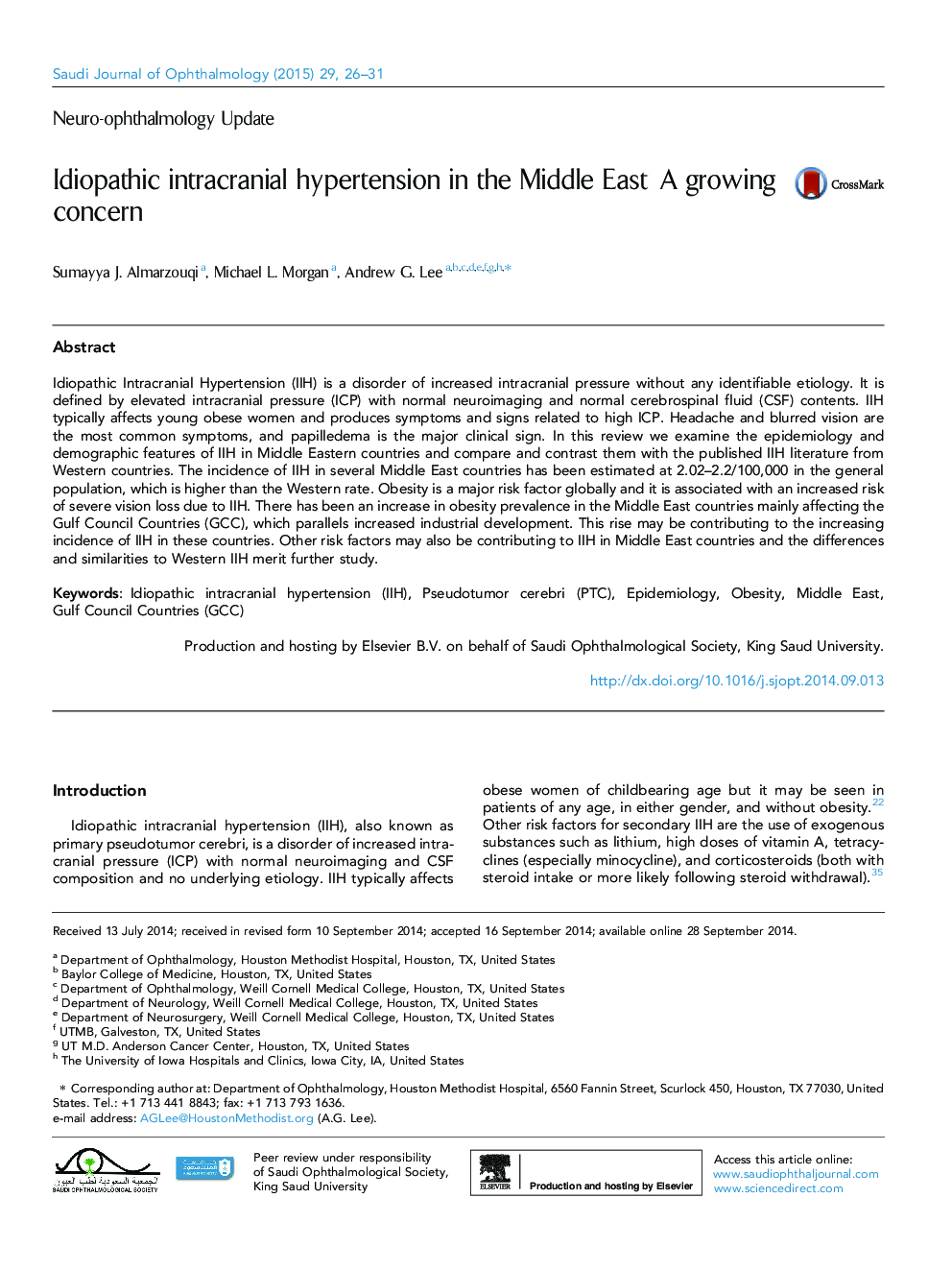 Idiopathic intracranial hypertension in the Middle East: A growing concern 