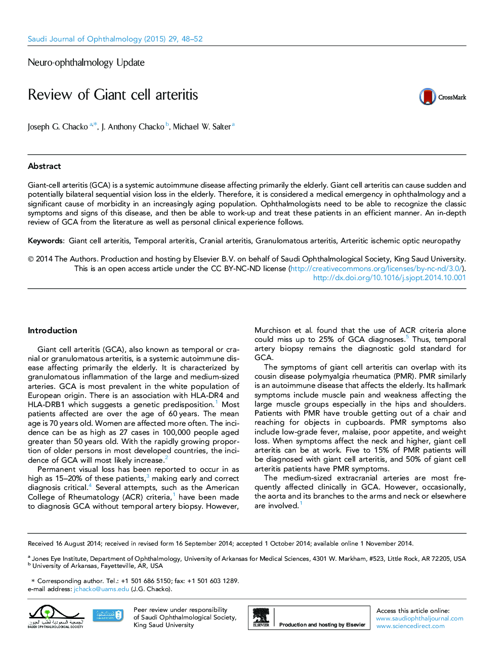 Review of Giant cell arteritis 