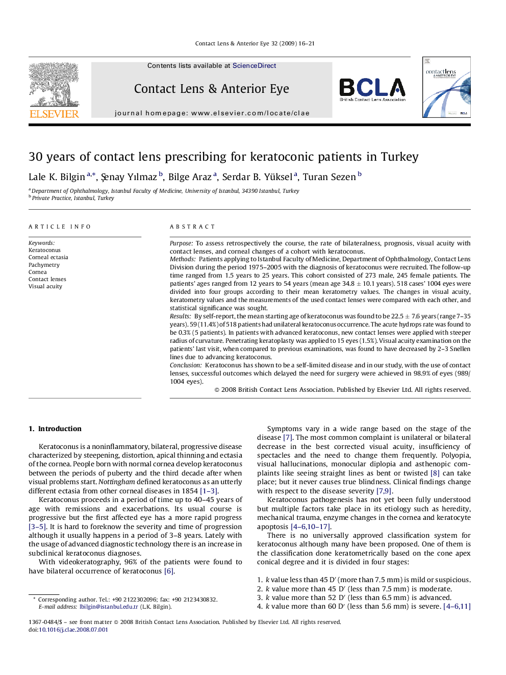 30 years of contact lens prescribing for keratoconic patients in Turkey