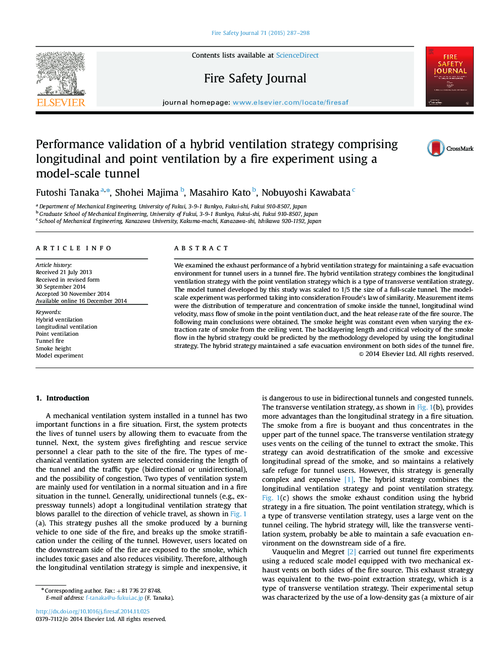 Performance validation of a hybrid ventilation strategy comprising longitudinal and point ventilation by a fire experiment using a model-scale tunnel