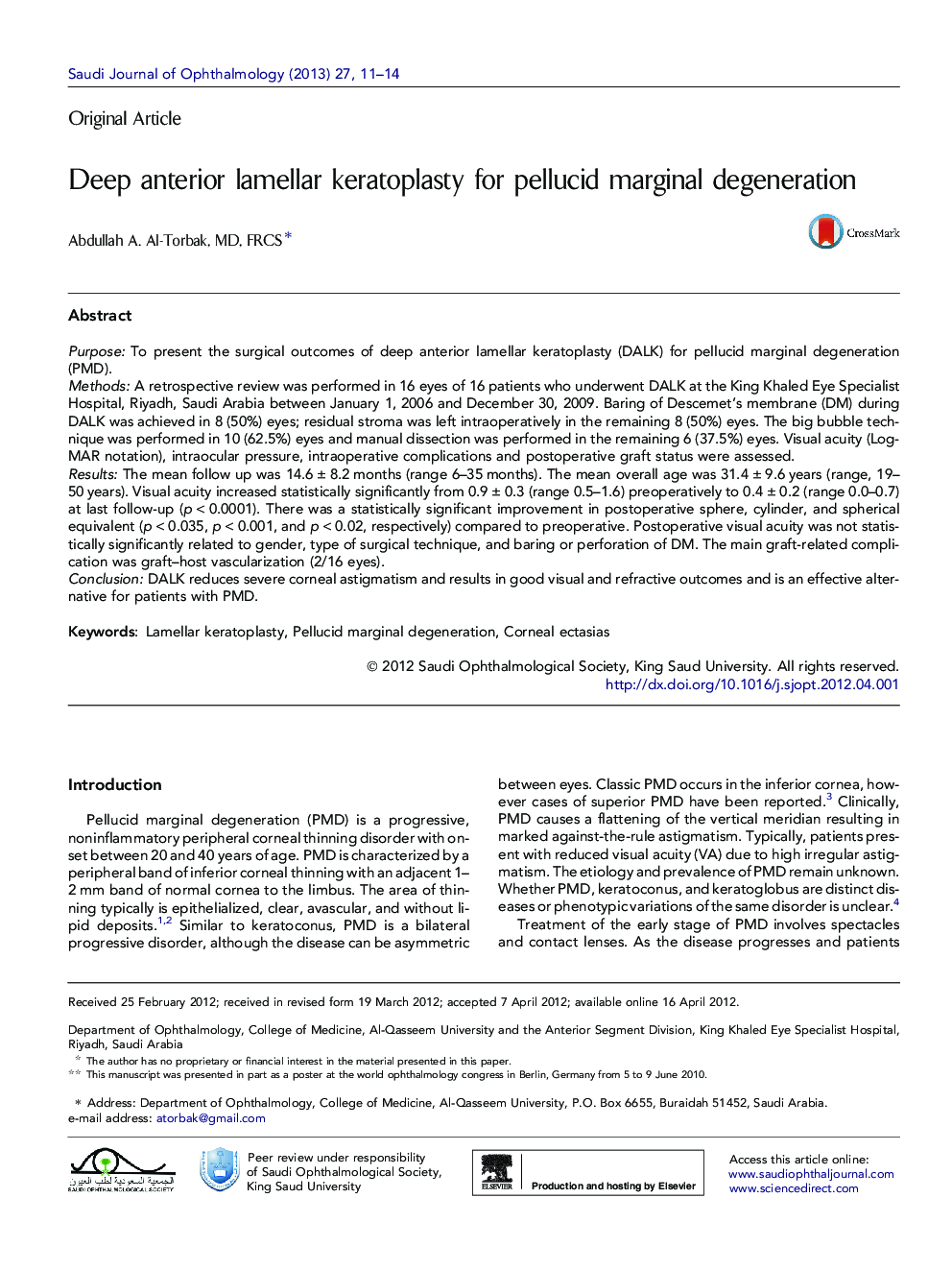 Deep anterior lamellar keratoplasty for pellucid marginal degeneration ***