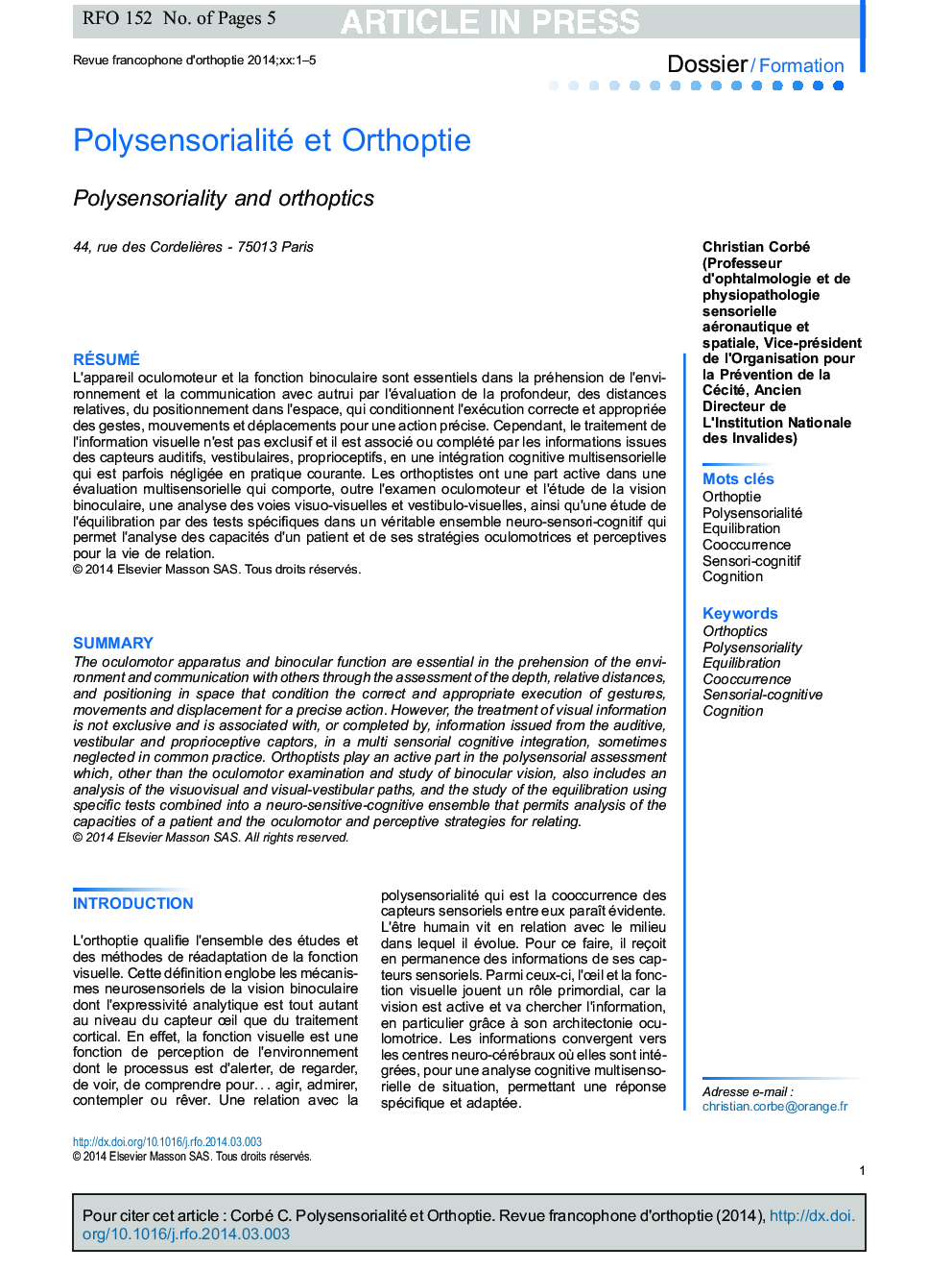 Polysensorialité et Orthoptie