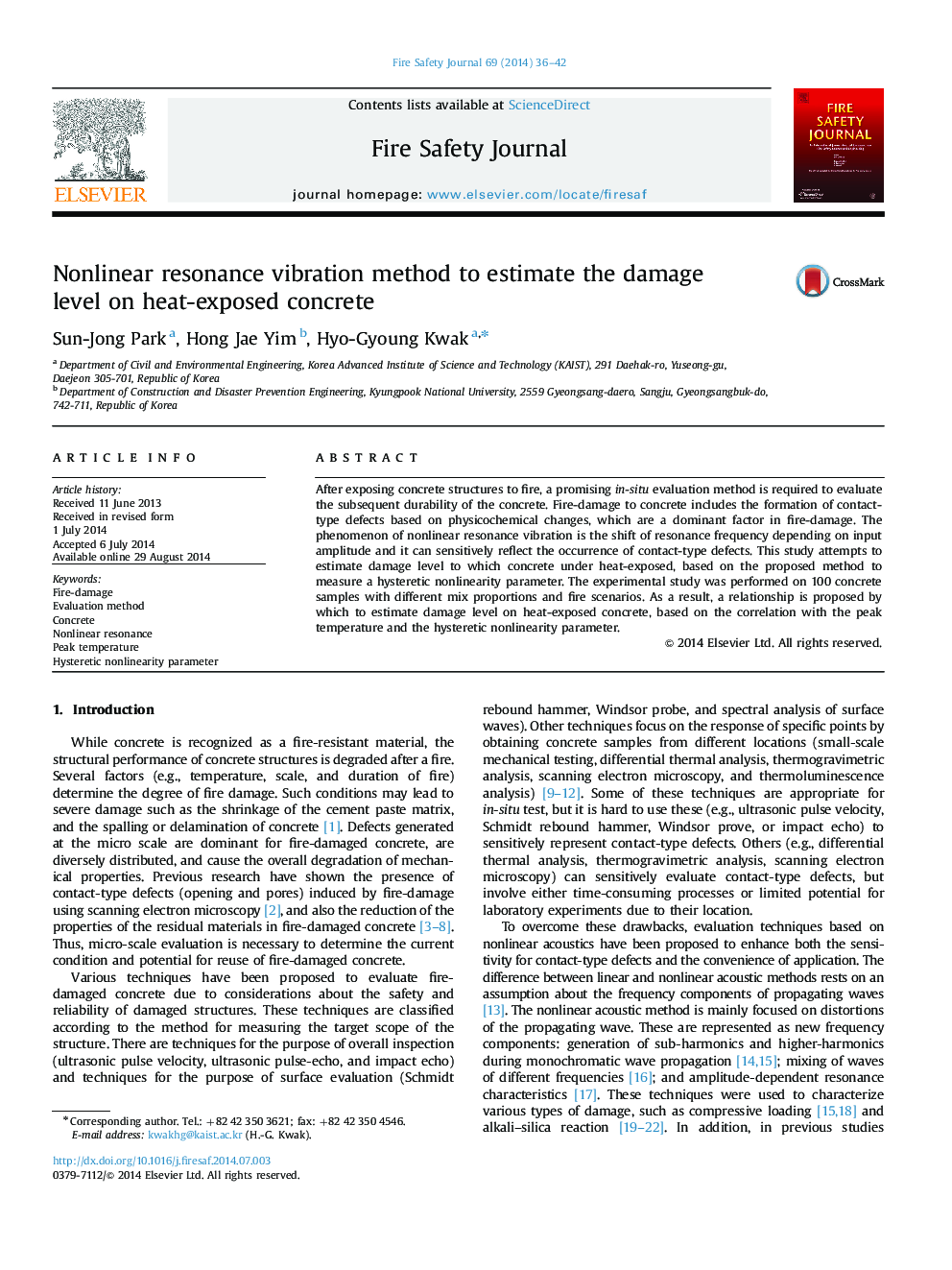 Nonlinear resonance vibration method to estimate the damage level on heat-exposed concrete